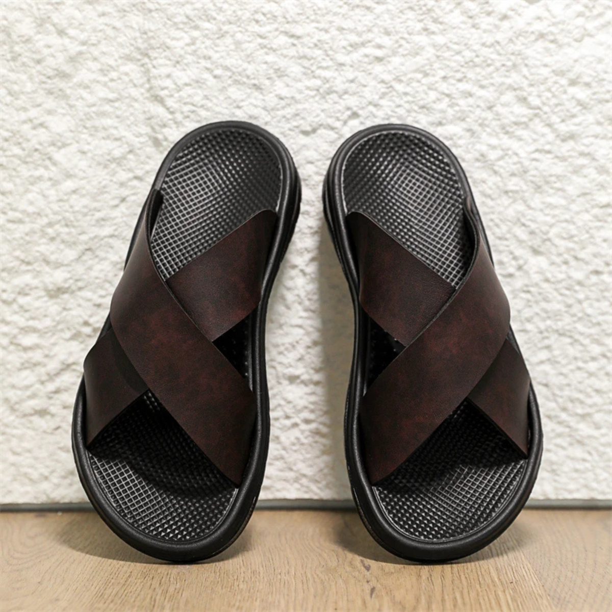 The Viareggio Men’s Open Toe Cross Strap Slide Sandals