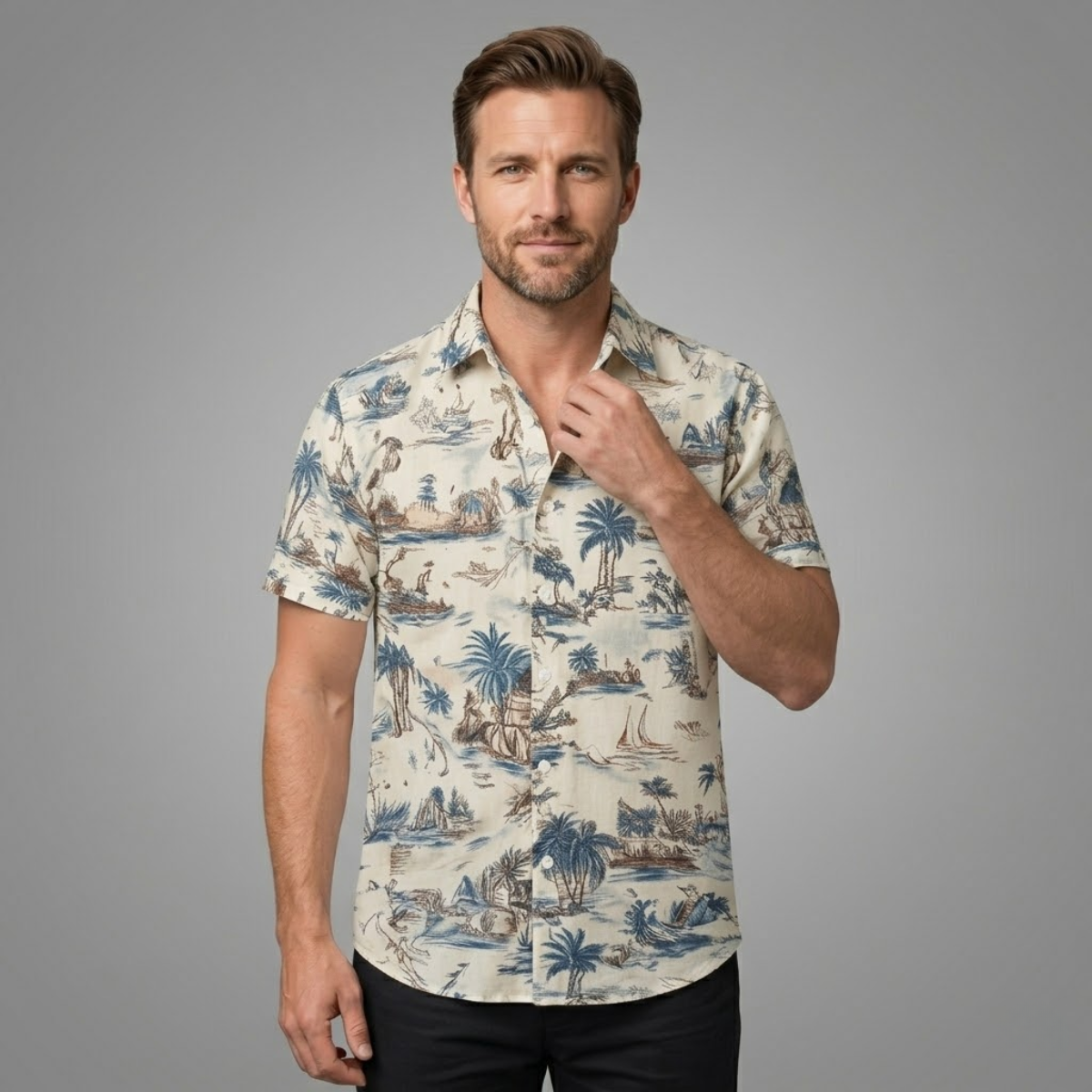 The Cotswolds Men’s Palm Tree Print Short Sleeve Shirt
