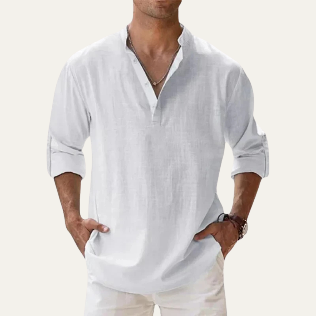 The Colchester Men’s Cotton Linen Long Sleeve Henley Shirt
