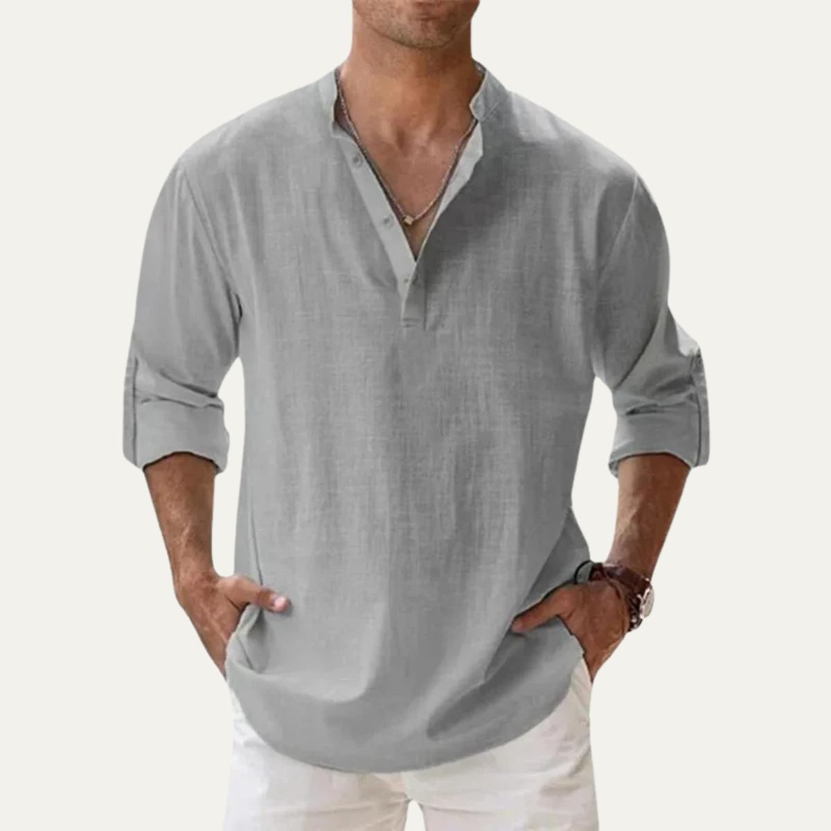 The Colchester Men’s Cotton Linen Long Sleeve Henley Shirt