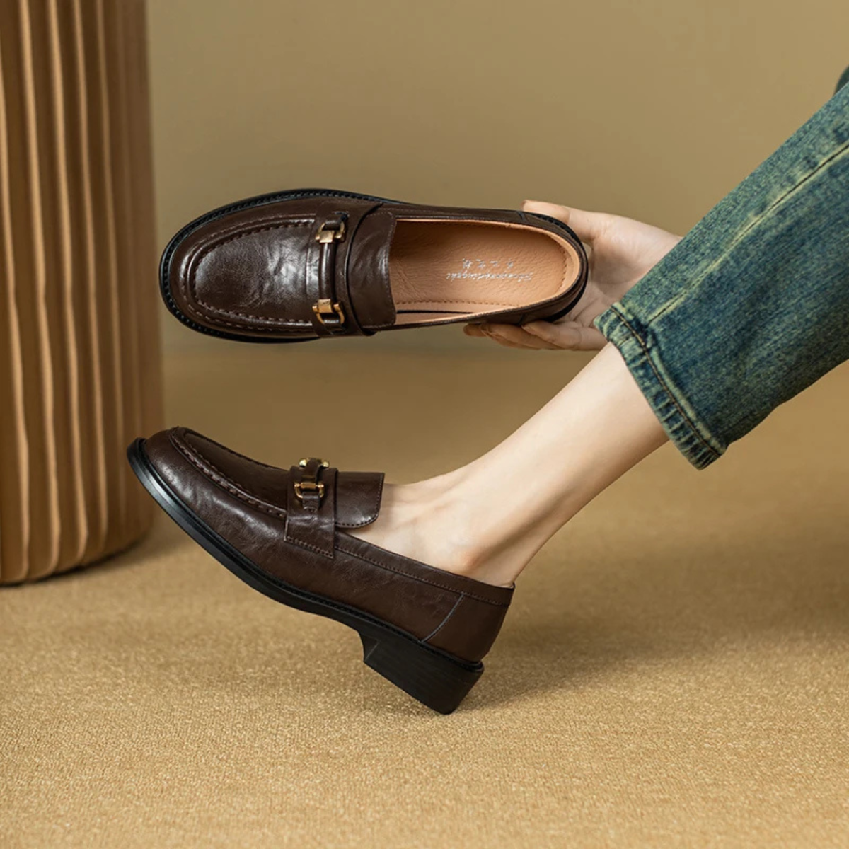 The Montepulciano Men’s Classic Slip On Leather Loafers with Metal Buckle
