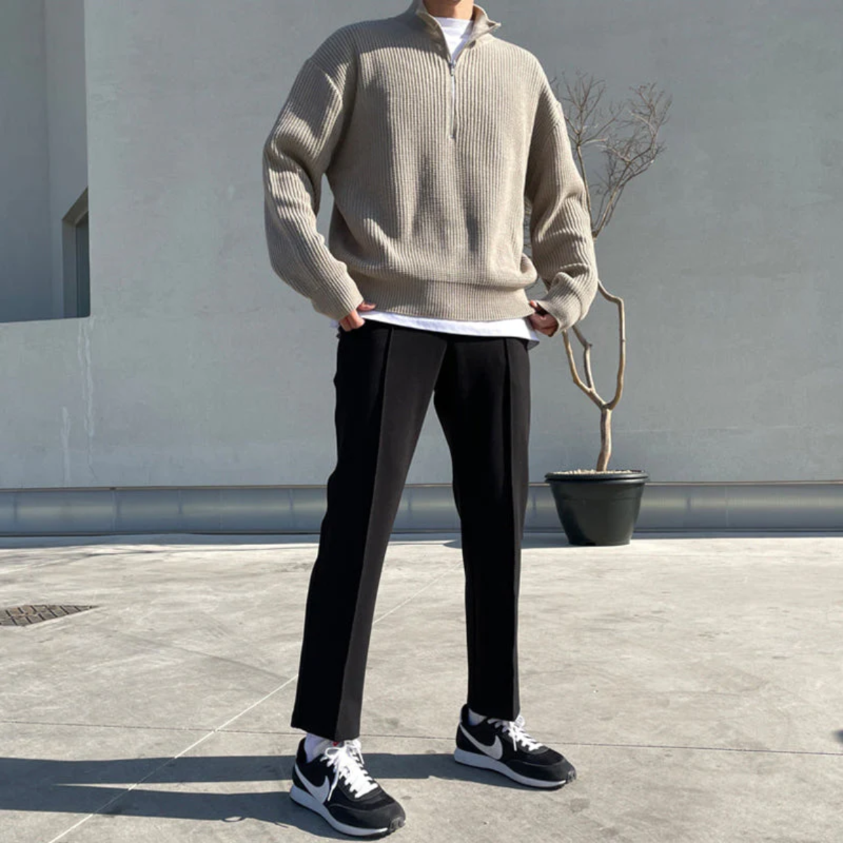 Men’s Elegant High Collar Half Zip Jumper