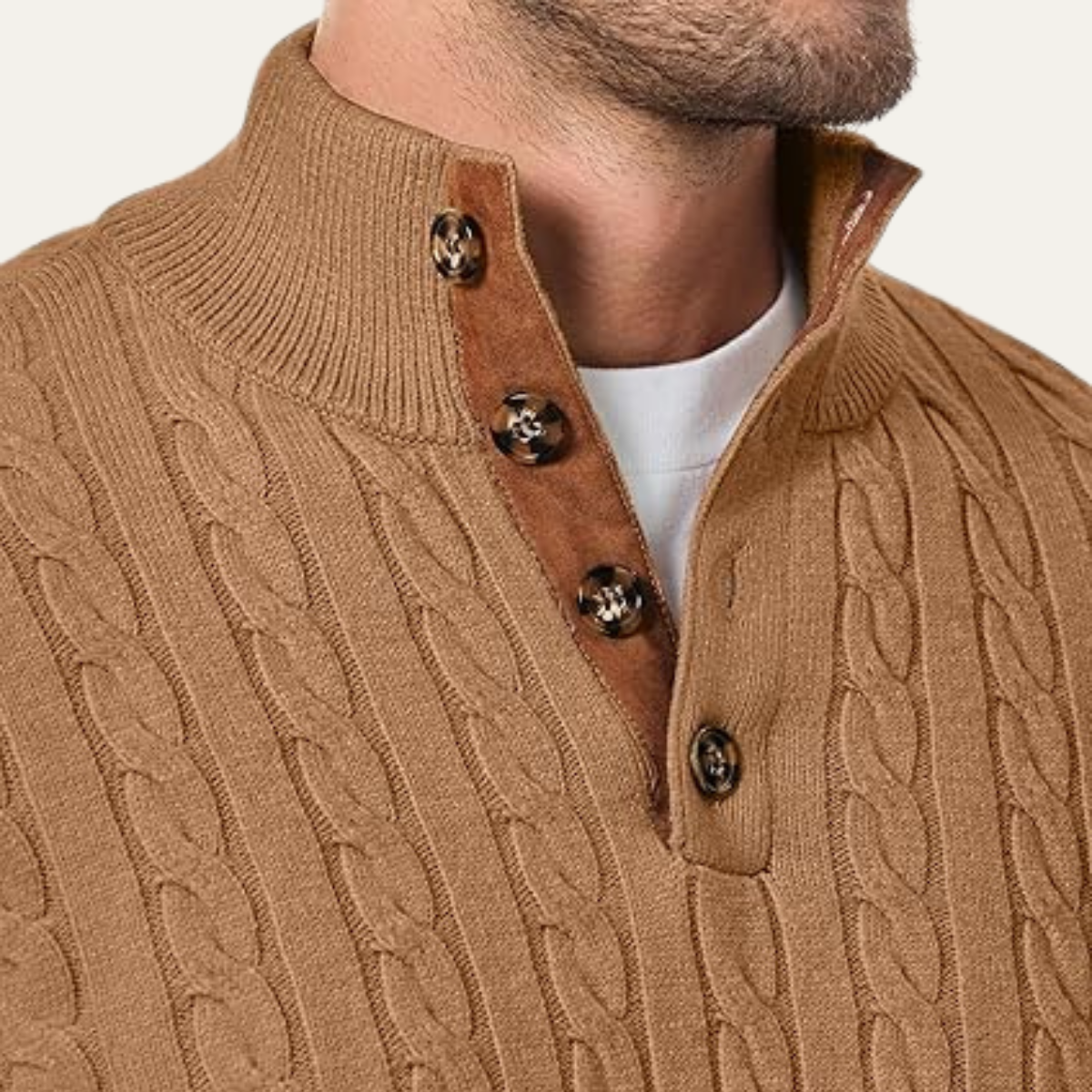 The Stamford Men's Cable Knit Collar Stand Jumper