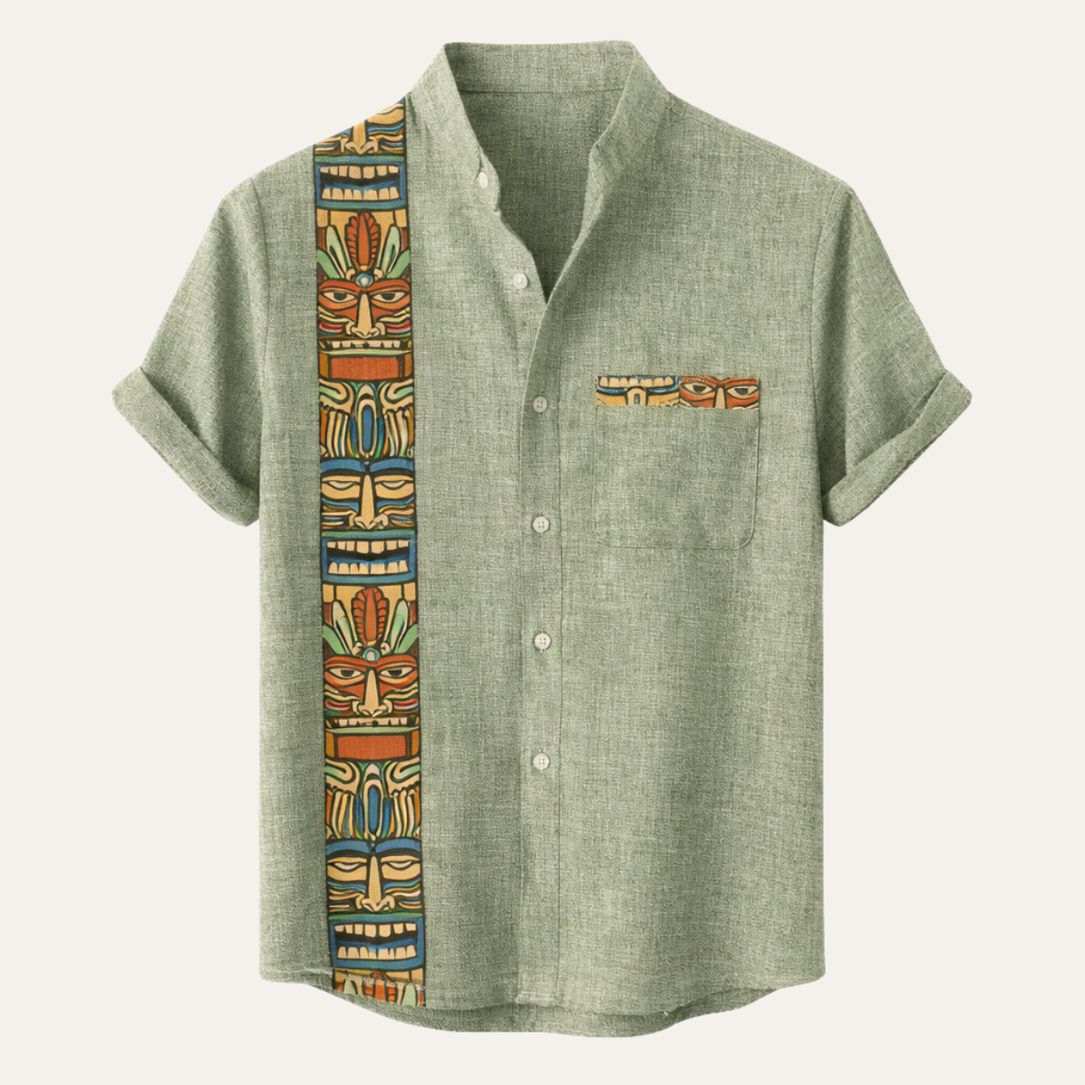 The Chatsworth Men’s Retro Ethnic Pattern Short Sleeve Linen Shirt