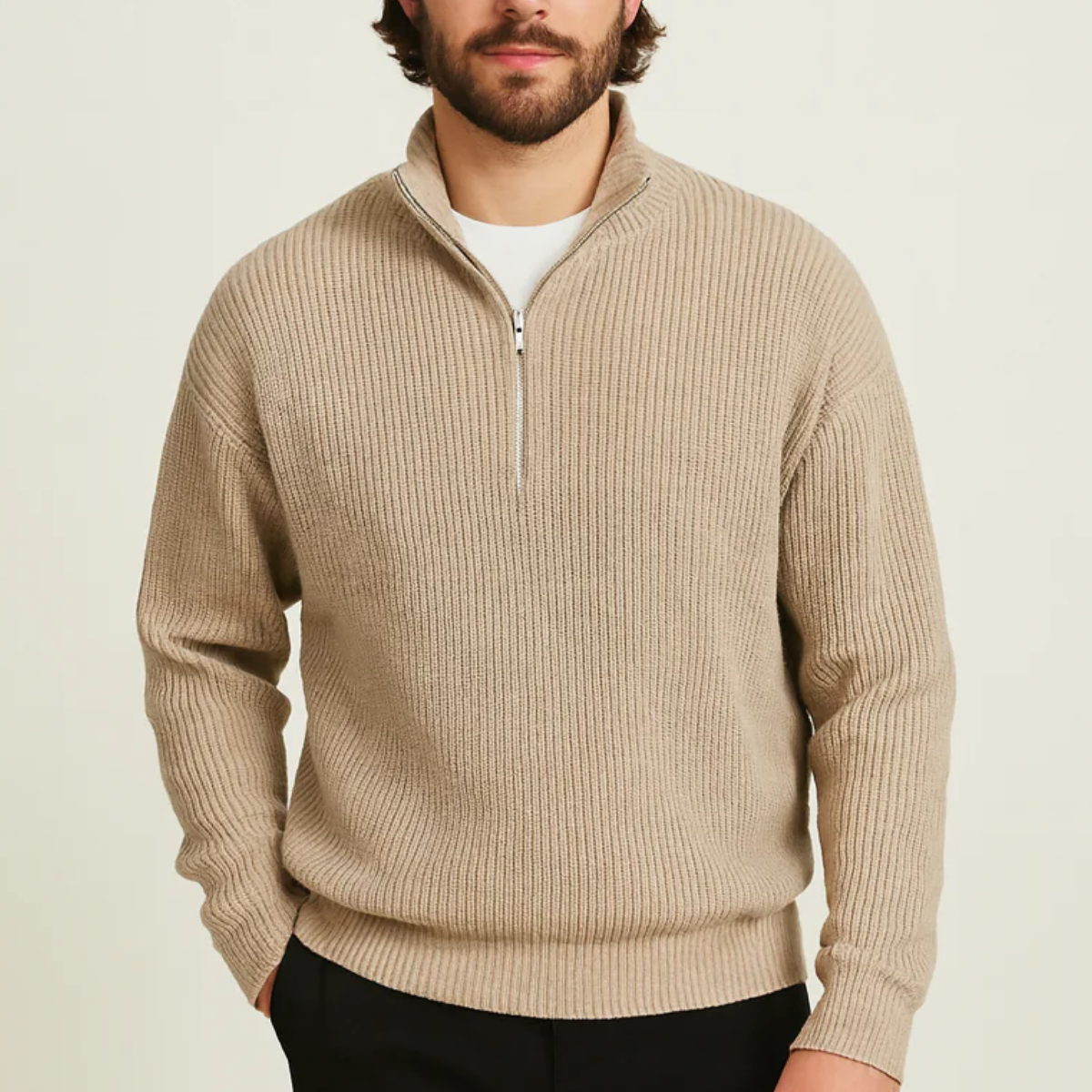 Men’s Elegant High Collar Half Zip Jumper