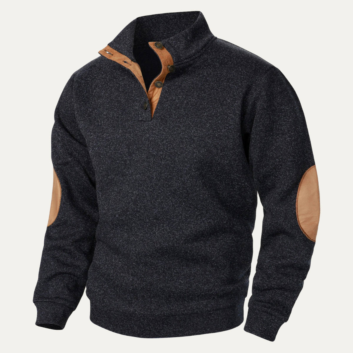 The Oakcrest Men's Stand Collar Fleece Jumper with Suede Elbow Patches