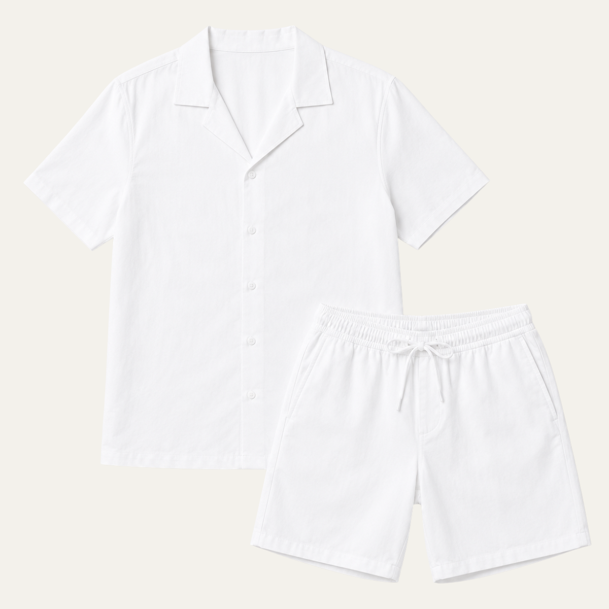 The Orlando Men's Linen Collar Shirt & Drawstring Shorts Set - White