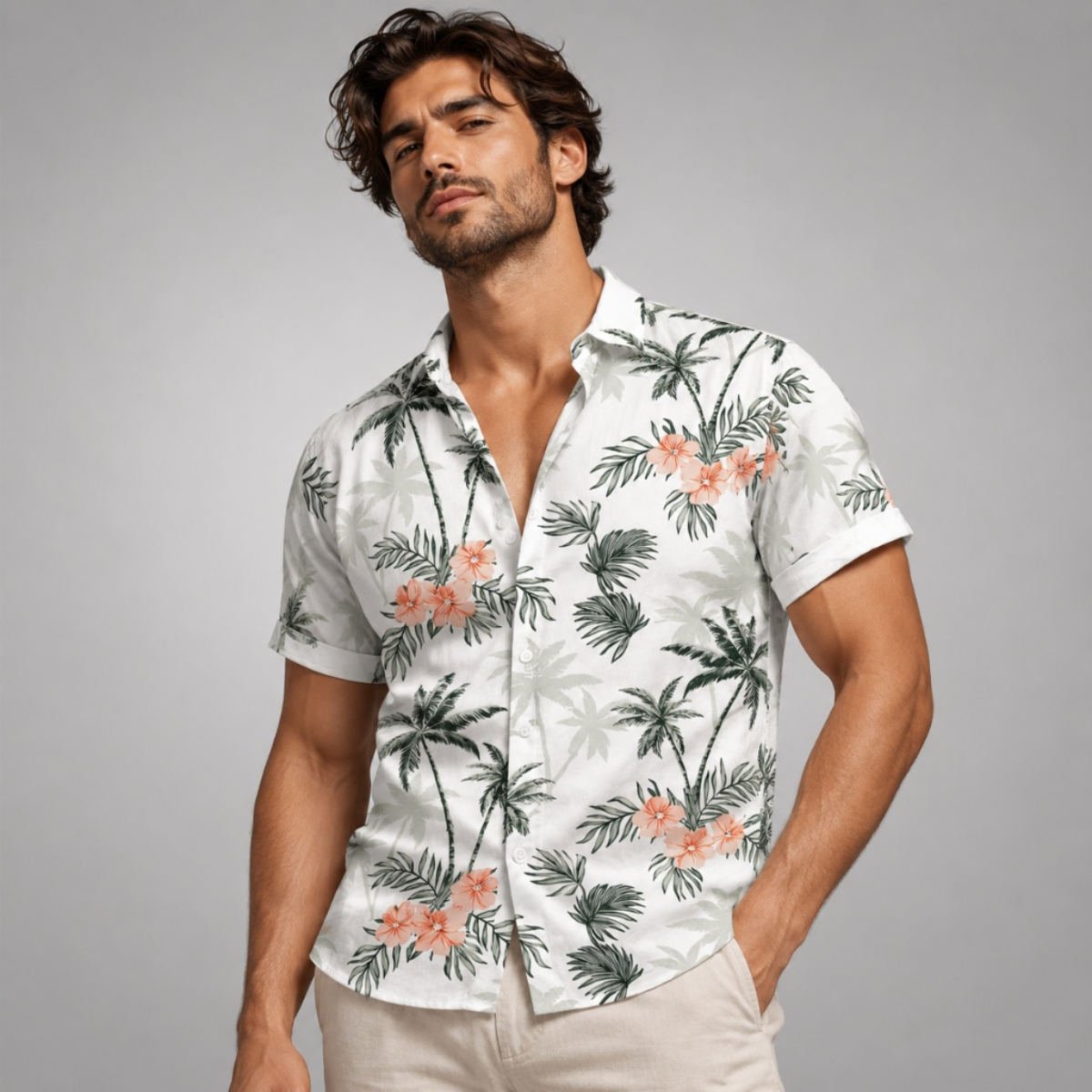The Cotswolds Men’s Palm Tree Print Short Sleeve Shirt