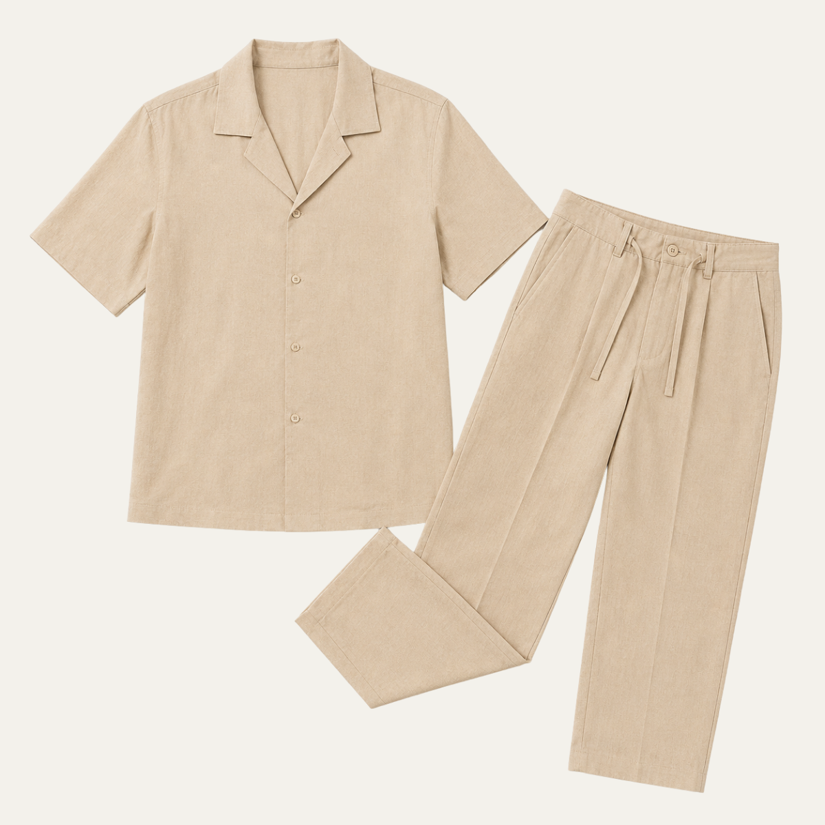 The Asheville Men's Linen Collar Shirt & Tailored Trousers Set - Beige