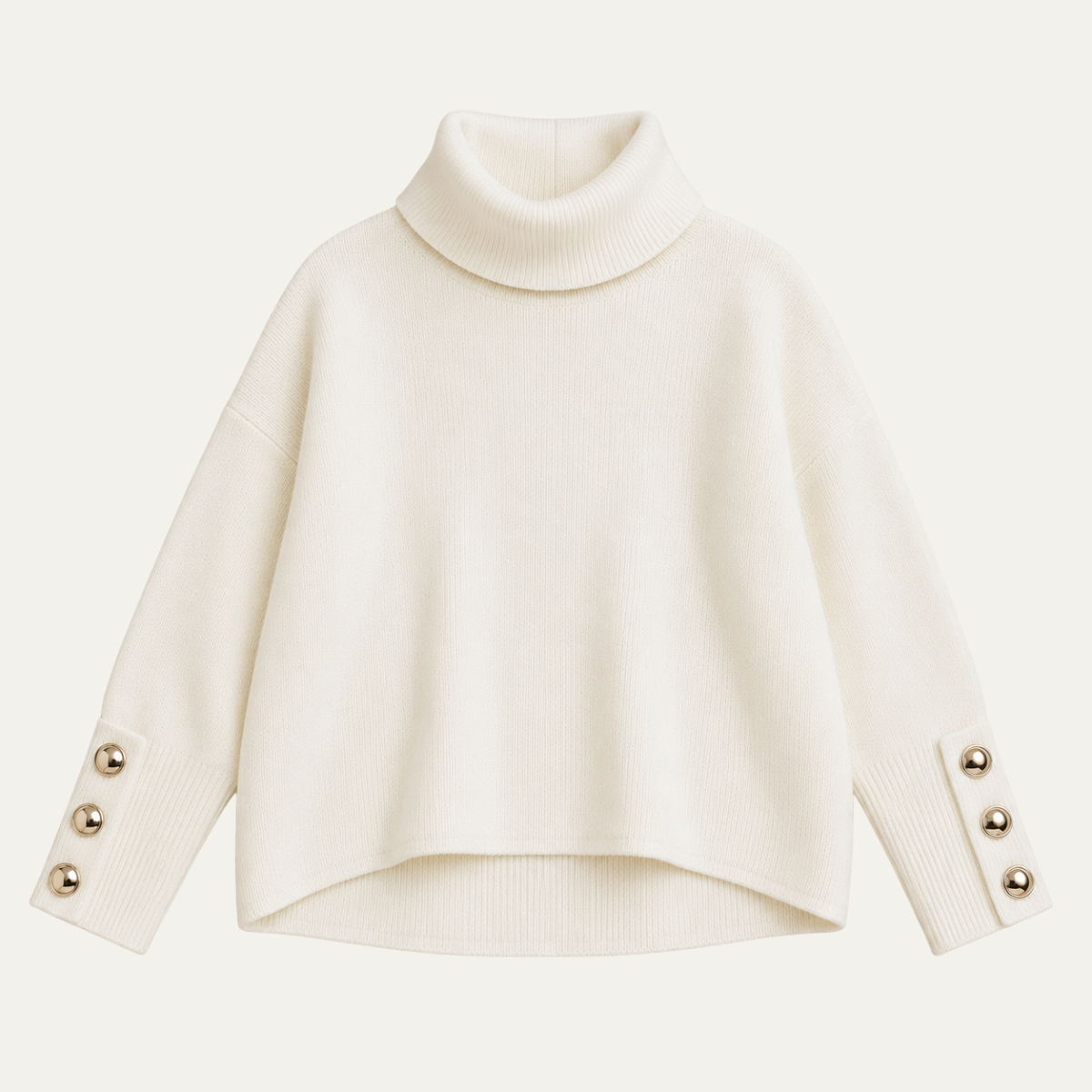 Women's High Collar Jumpers with Button Detail Sleeves and Relaxed Fit