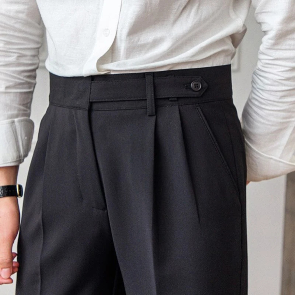 The Quimper Men’s High Waisted Straight Leg Tailored Suit Trousers
