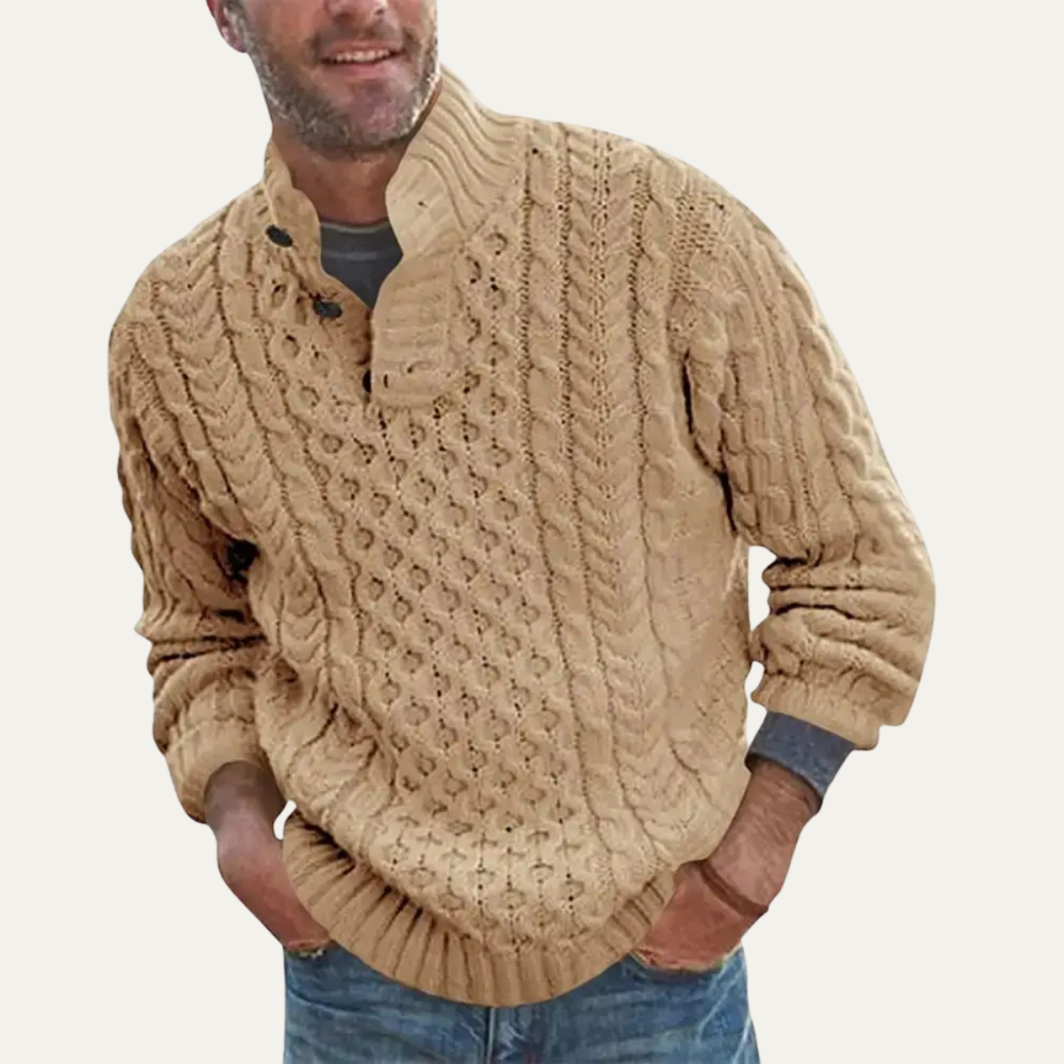 The Brighton Men’s Chunky Button Neck Knit Cable Jumper