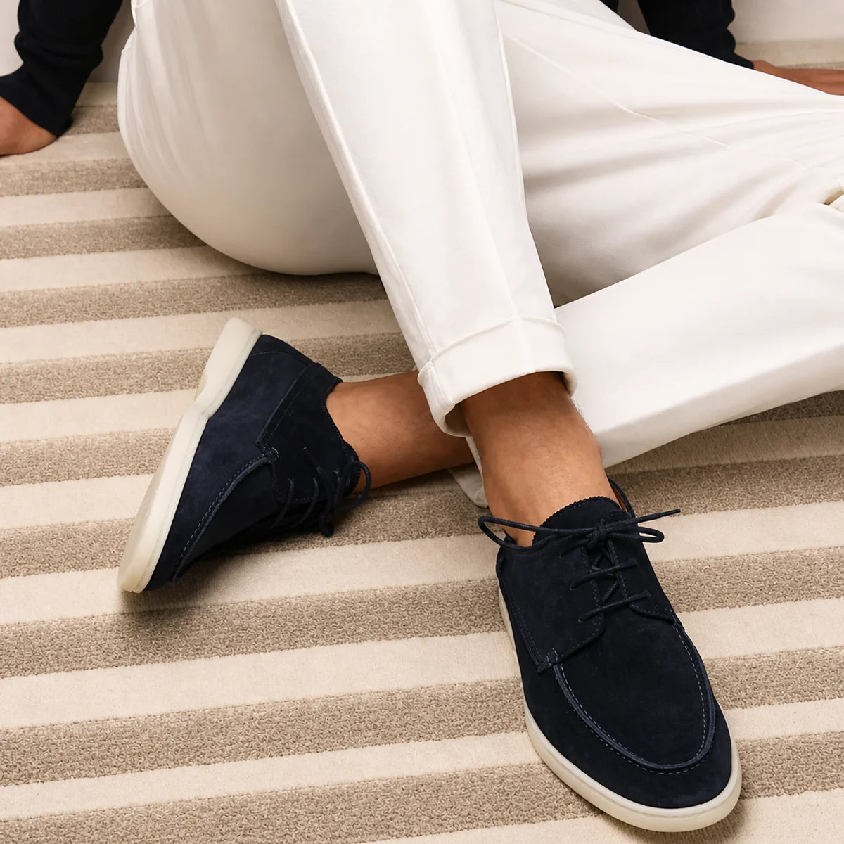 The Malibu Coast Men’s Suede Lace Up Casual Loafers - Navy Blue