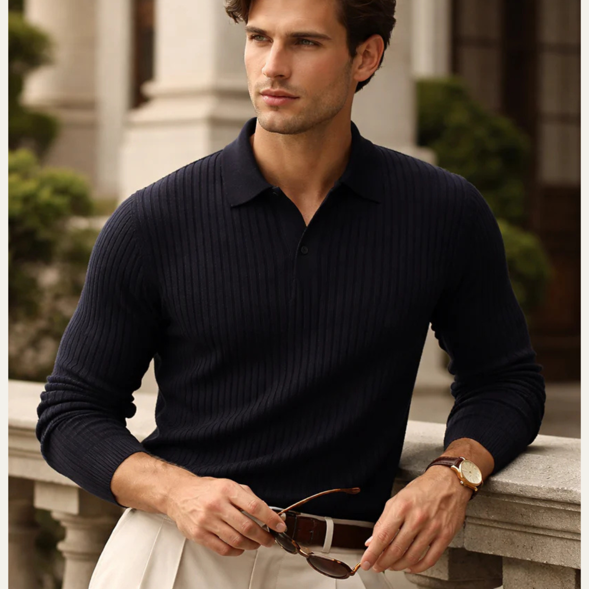 The Wayzata Men's Ribbed Knit Collar Polo Shirt