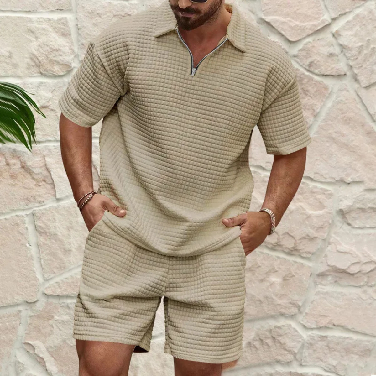 The Henley Men’s Short Sleeve Polo Shirt and Shorts Summer Set