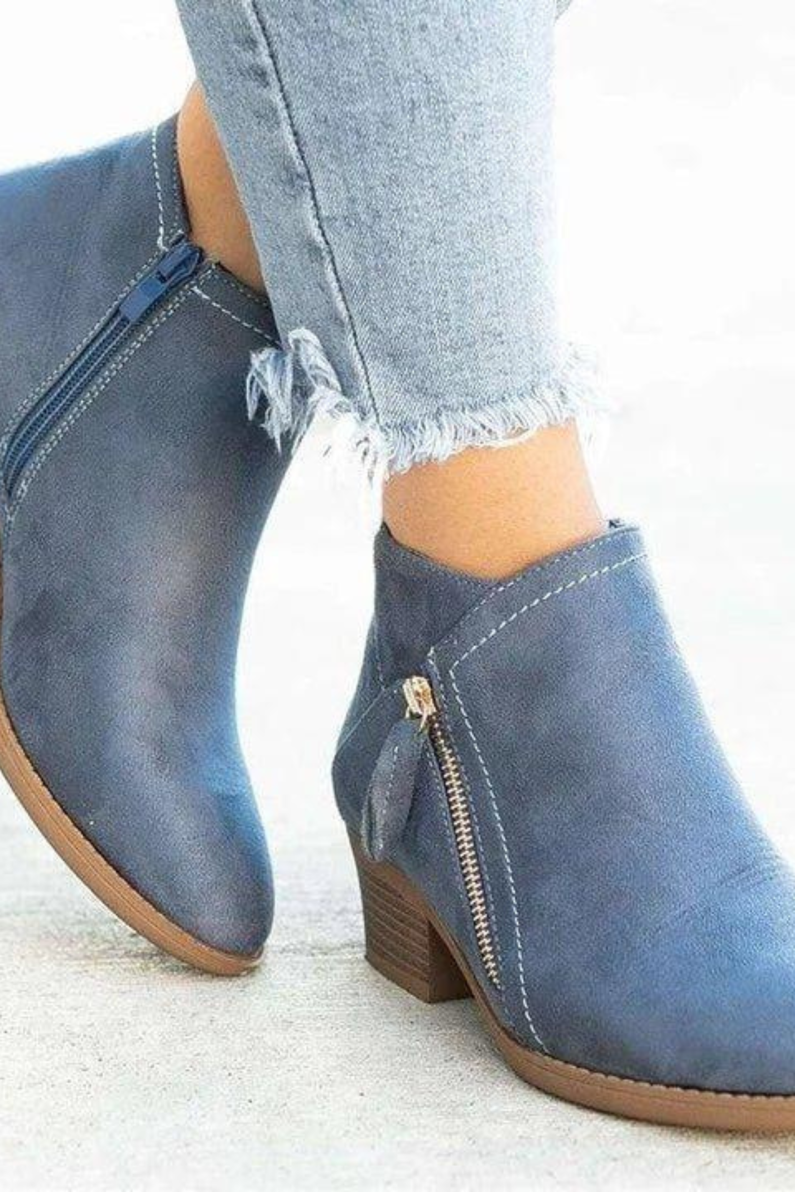 Women's Western Ankle Boots with Side Zipper Block Heel