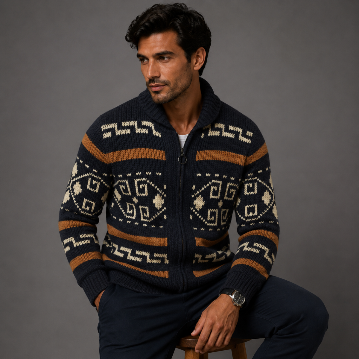 The Serravalle Men’s Button-Up Knit Cashmere Shawl Collar Cardigan