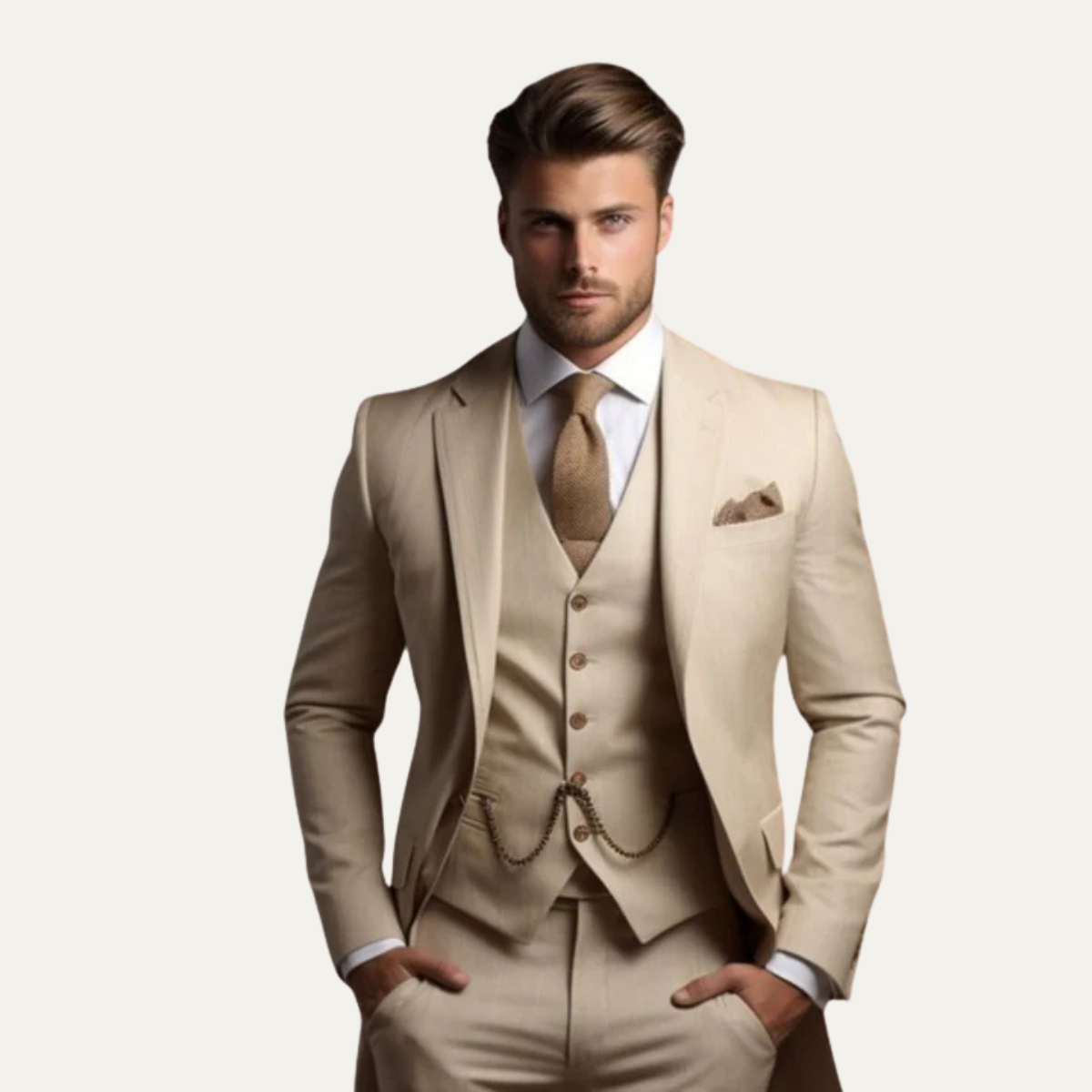 The Oakmont Men’s Classic Elegant Wedding 3 Piece Slim Fit Suit Set