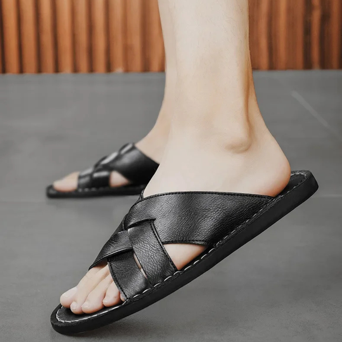 The York Minster Men’s Leather Cross Strap Sandals