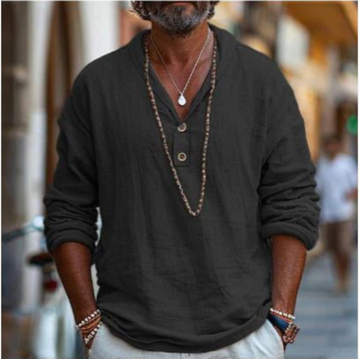The Trieste Men's Relaxed Fit Linen V Neck Shirt
