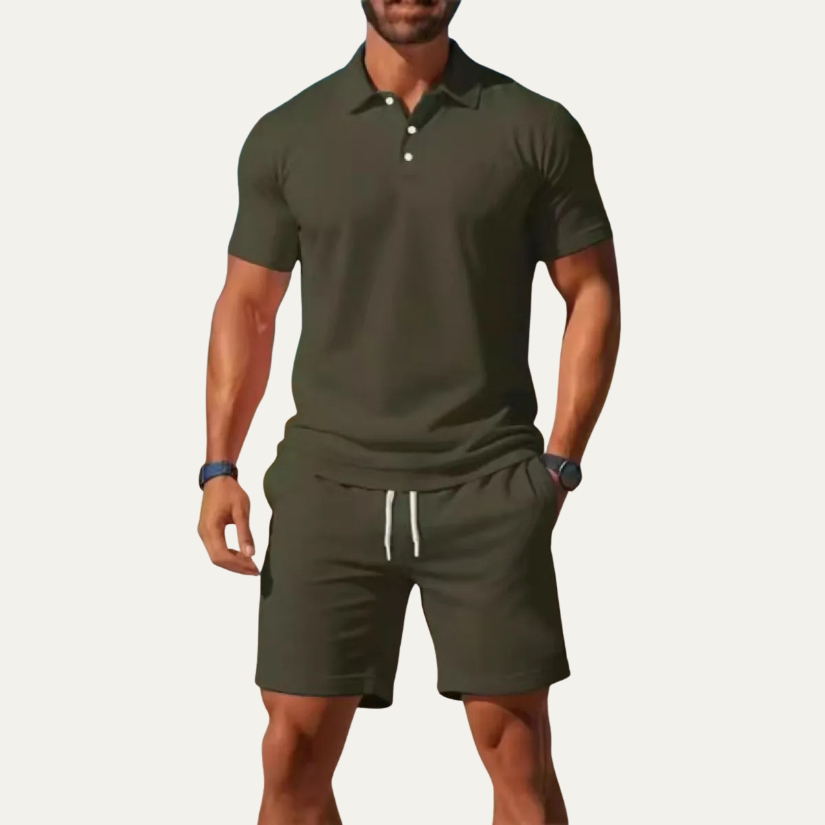 The Falkirk Men’s Trendy Short Sleeve Polo Shirt and Shorts Summer Set