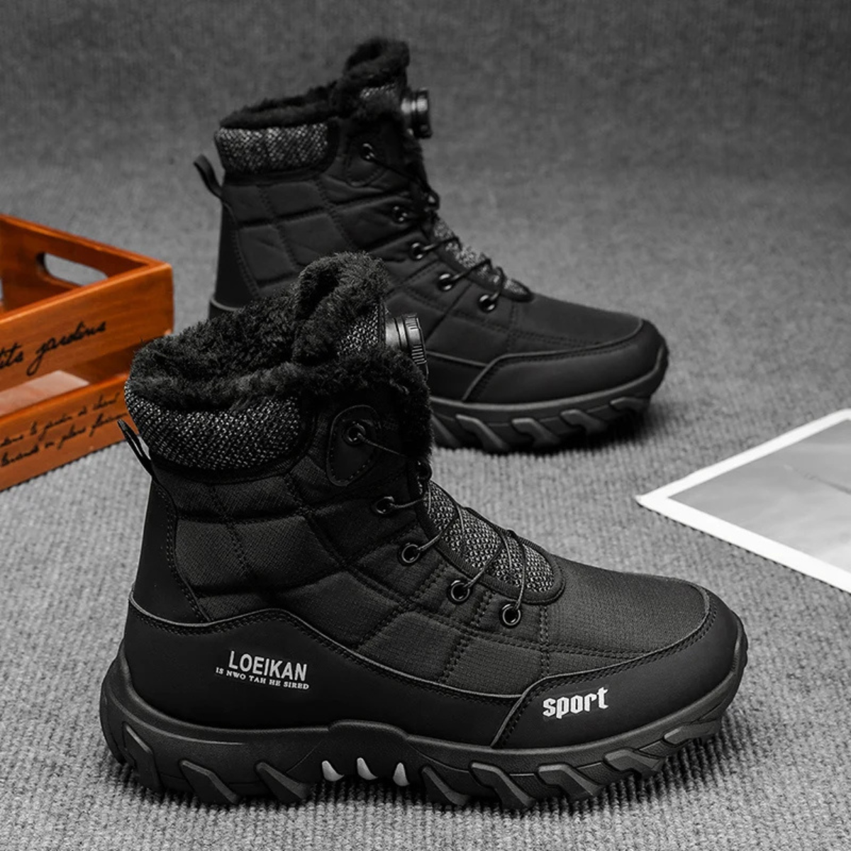 The Tivoli Men’s Warm Fur Lined Waterproof Lace Up Anti Slip Snow Boots