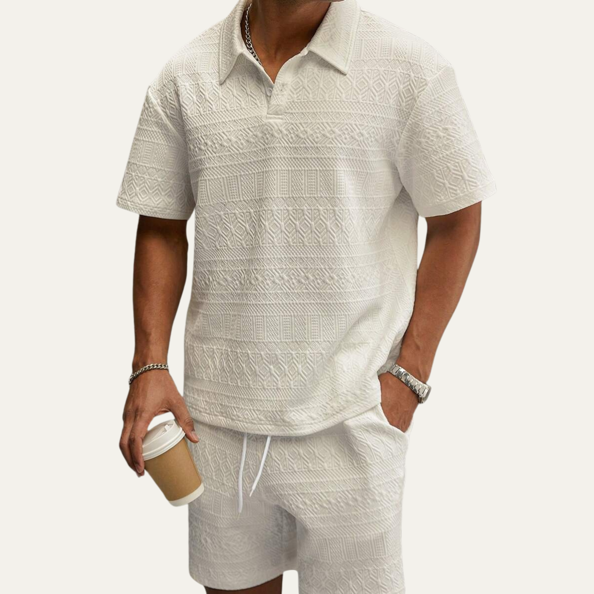 The Aberdeen Men’s Jacquard Short Sleeve Polo Shirt and Shorts Set