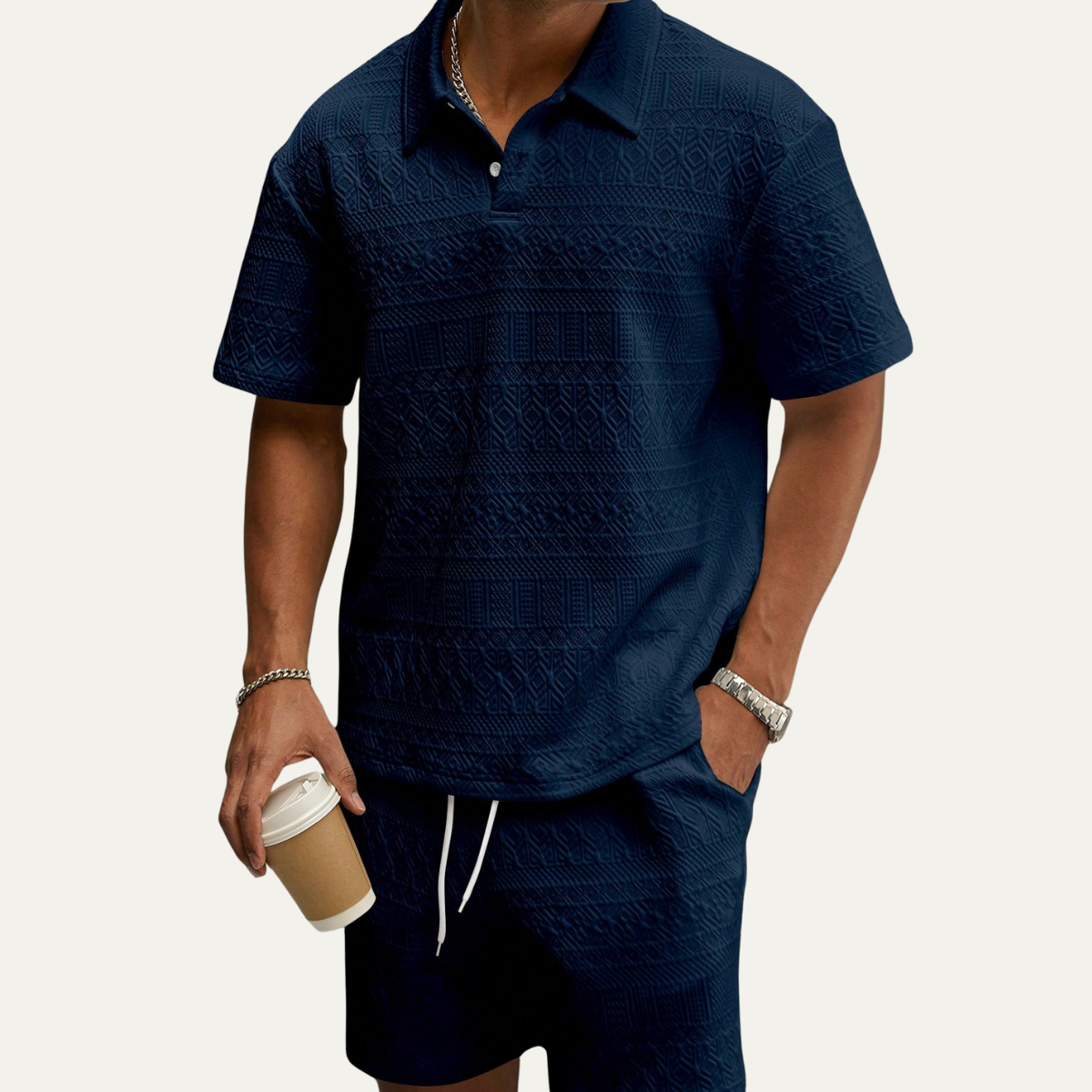 The Aberdeen Men’s Jacquard Short Sleeve Polo Shirt and Shorts Set