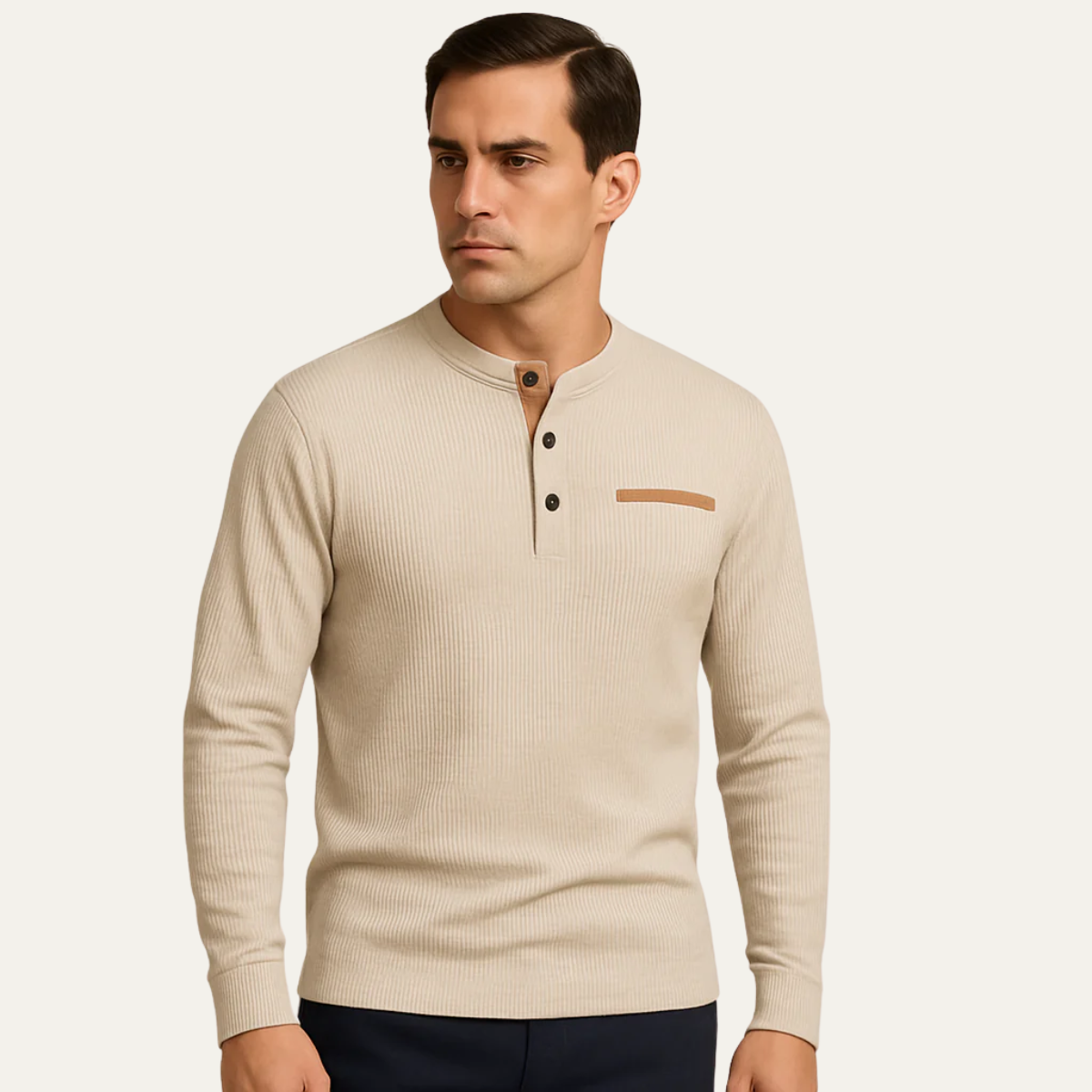 Men's Ribbed Cotton Blend Henley Shirt