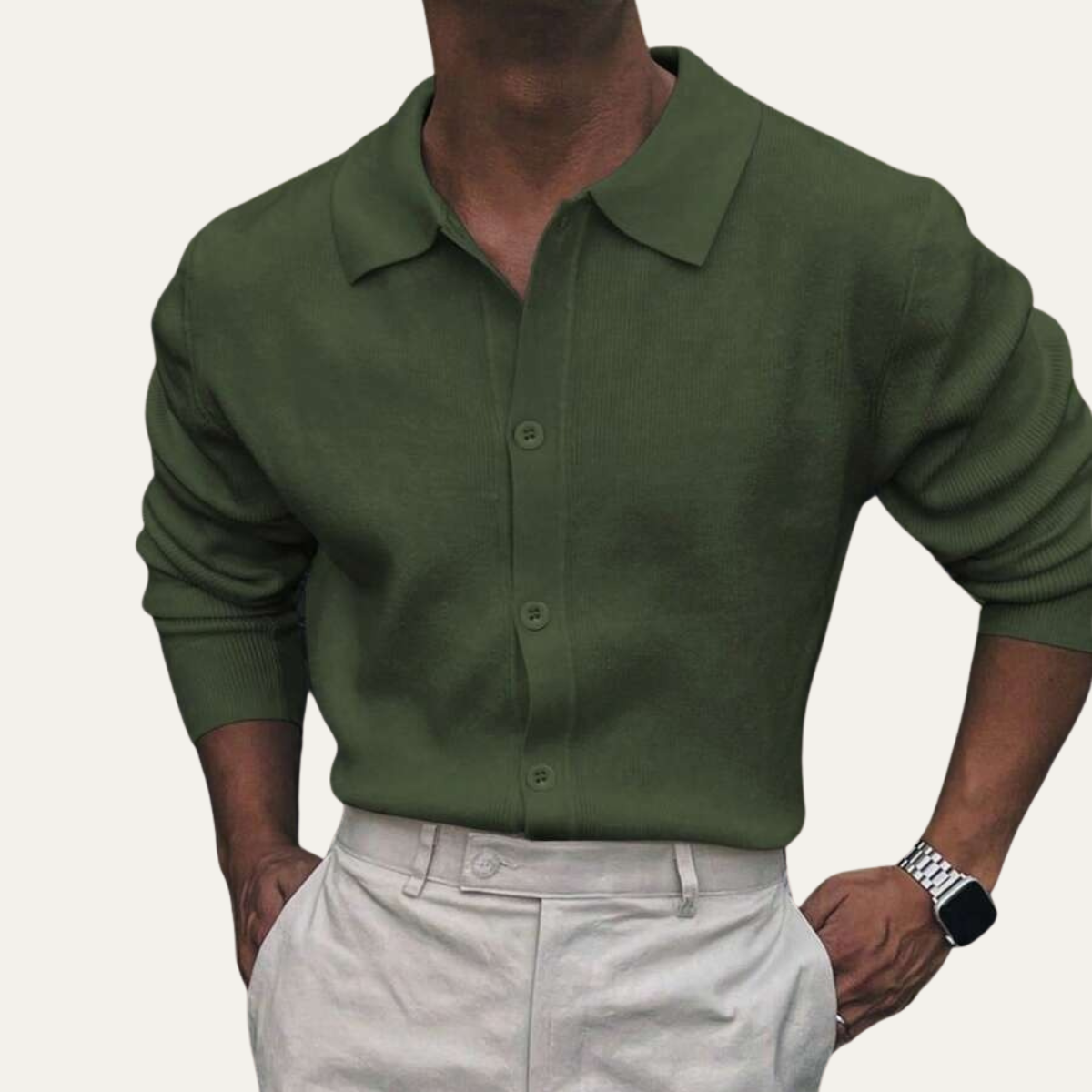 The Inverness Men’s Long Sleeve Button Up Knit Polo Shirt