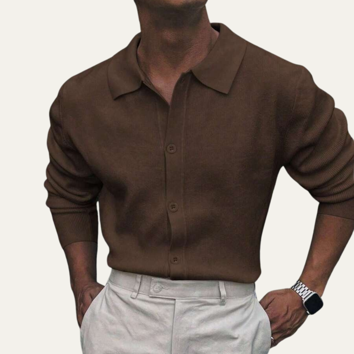 The Inverness Men’s Long Sleeve Button Up Knit Polo Shirt