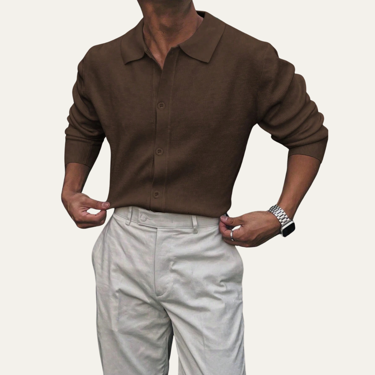The Inverness Men’s Long Sleeve Button Up Knit Polo Shirt