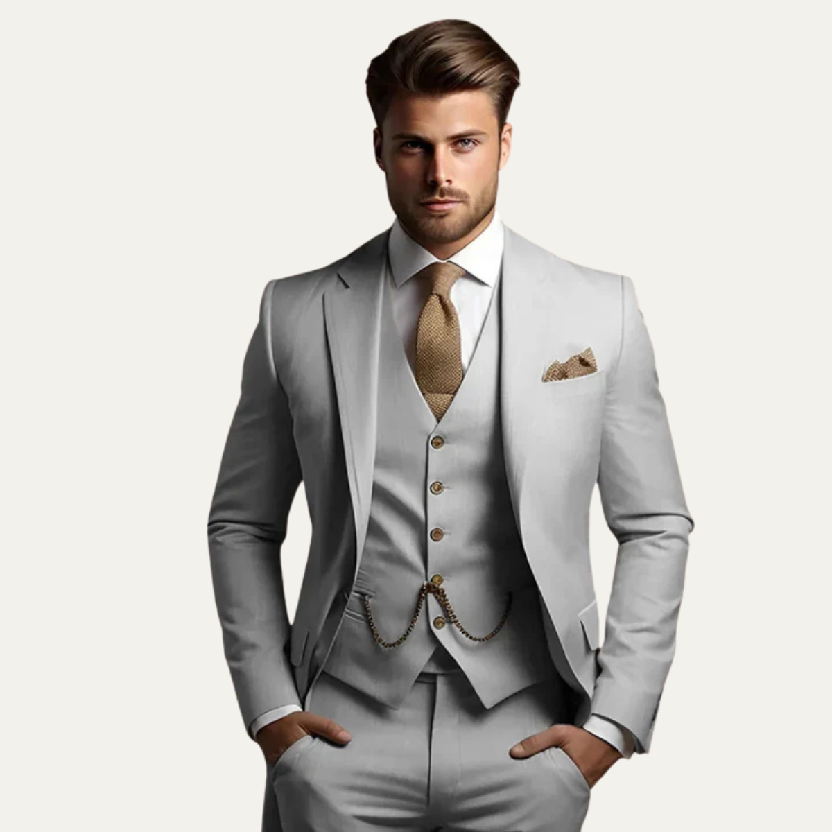 The Oakmont Men’s Classic Elegant Wedding 3 Piece Slim Fit Suit Set