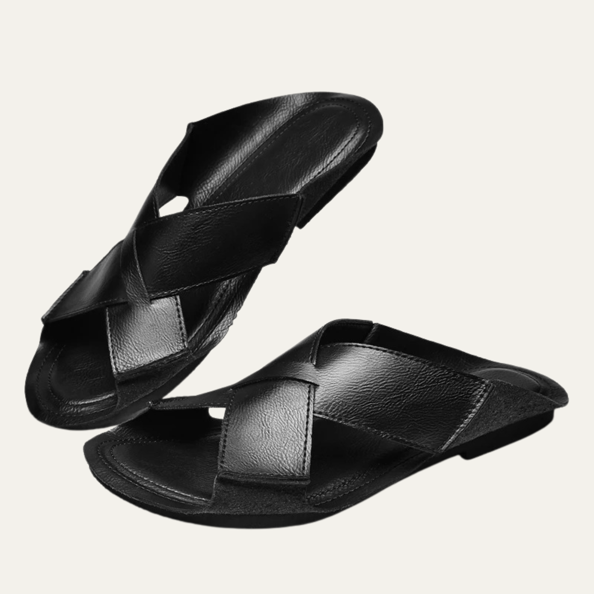 The Salisbury Men’s Leather Cross Strap Slide Sandals