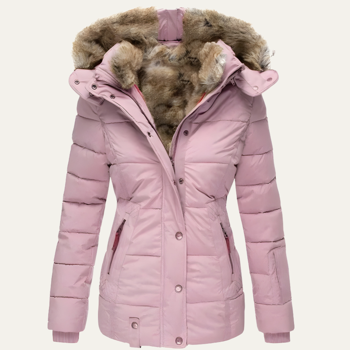 Women's Quilted Winter Coat | Long Jacket with Detachable Fur Hood