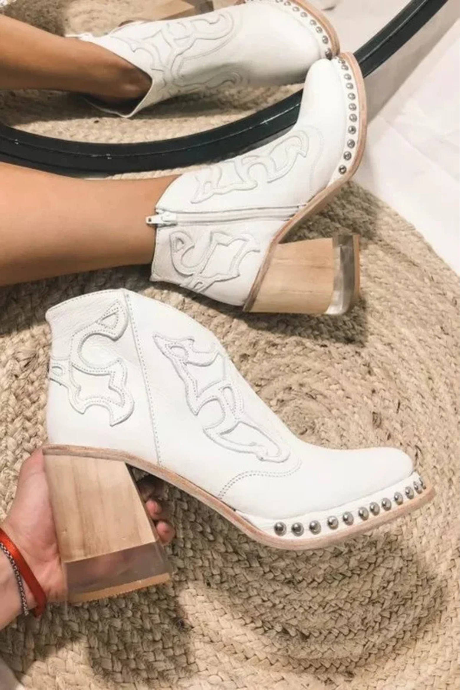 Women's Western Cowboy Ankle Boots with Embroidered Block Heel