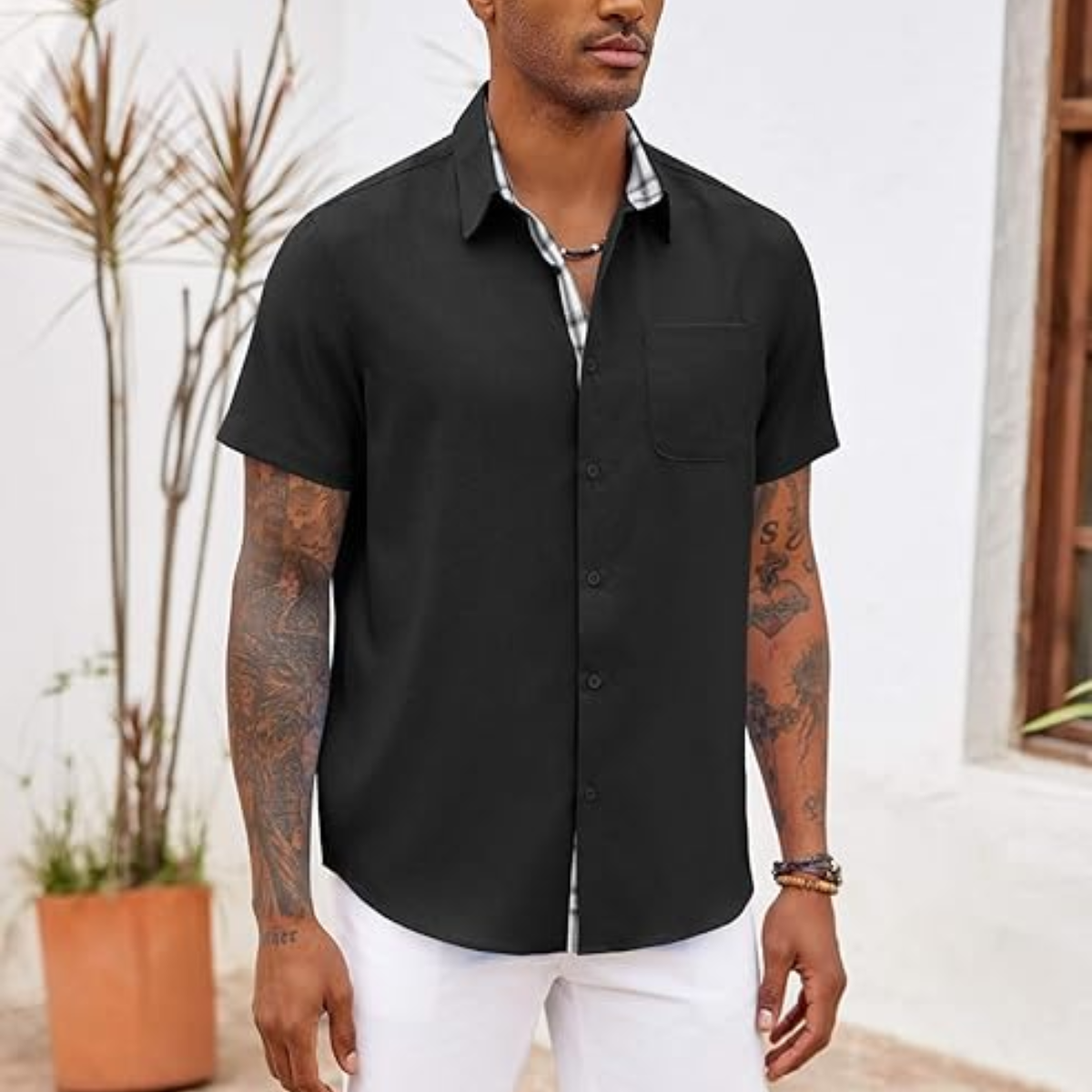 The Thonon Men’s Short Sleeve Button Down Shirt with Pocket
