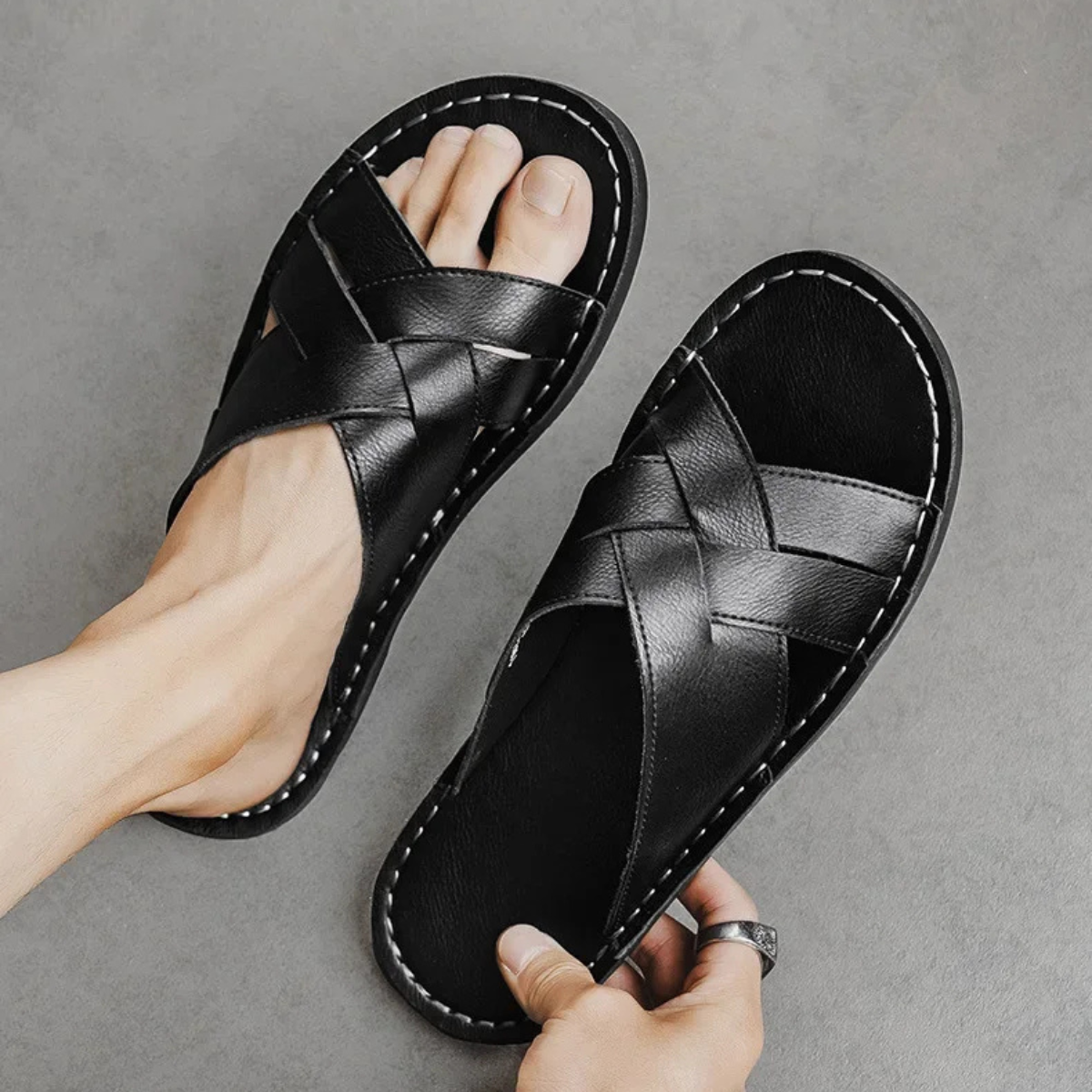 The York Minster Men’s Leather Cross Strap Sandals