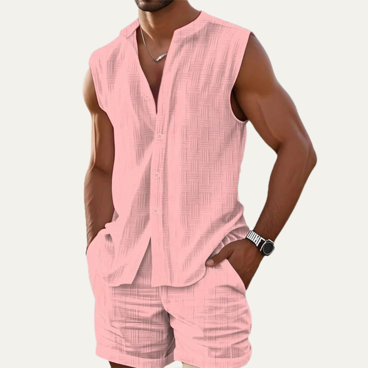 The Conwy Men’s Sleeveless Shirt and Shorts Two Piece Summer Set