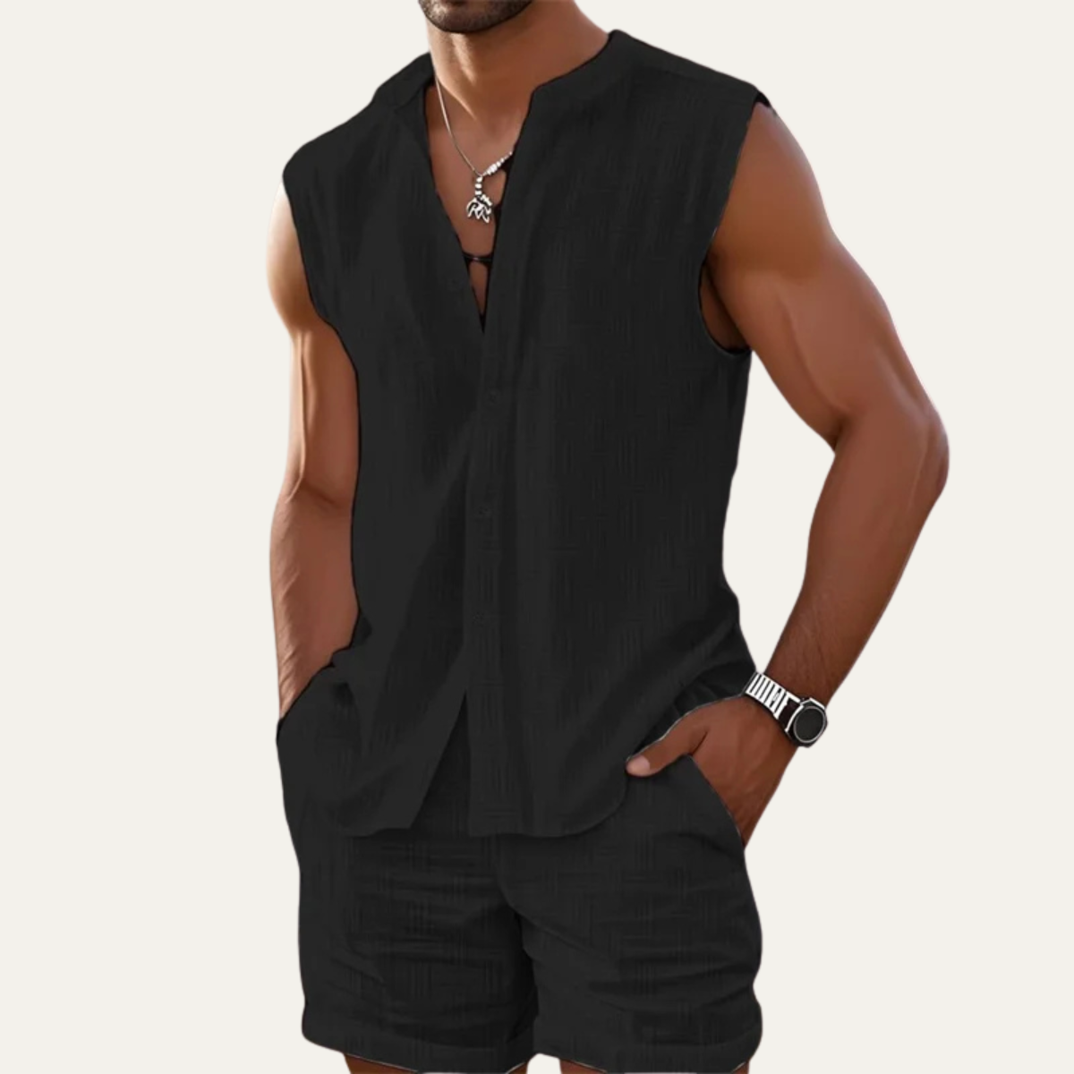 The Conwy Men’s Sleeveless Shirt and Shorts Two Piece Summer Set