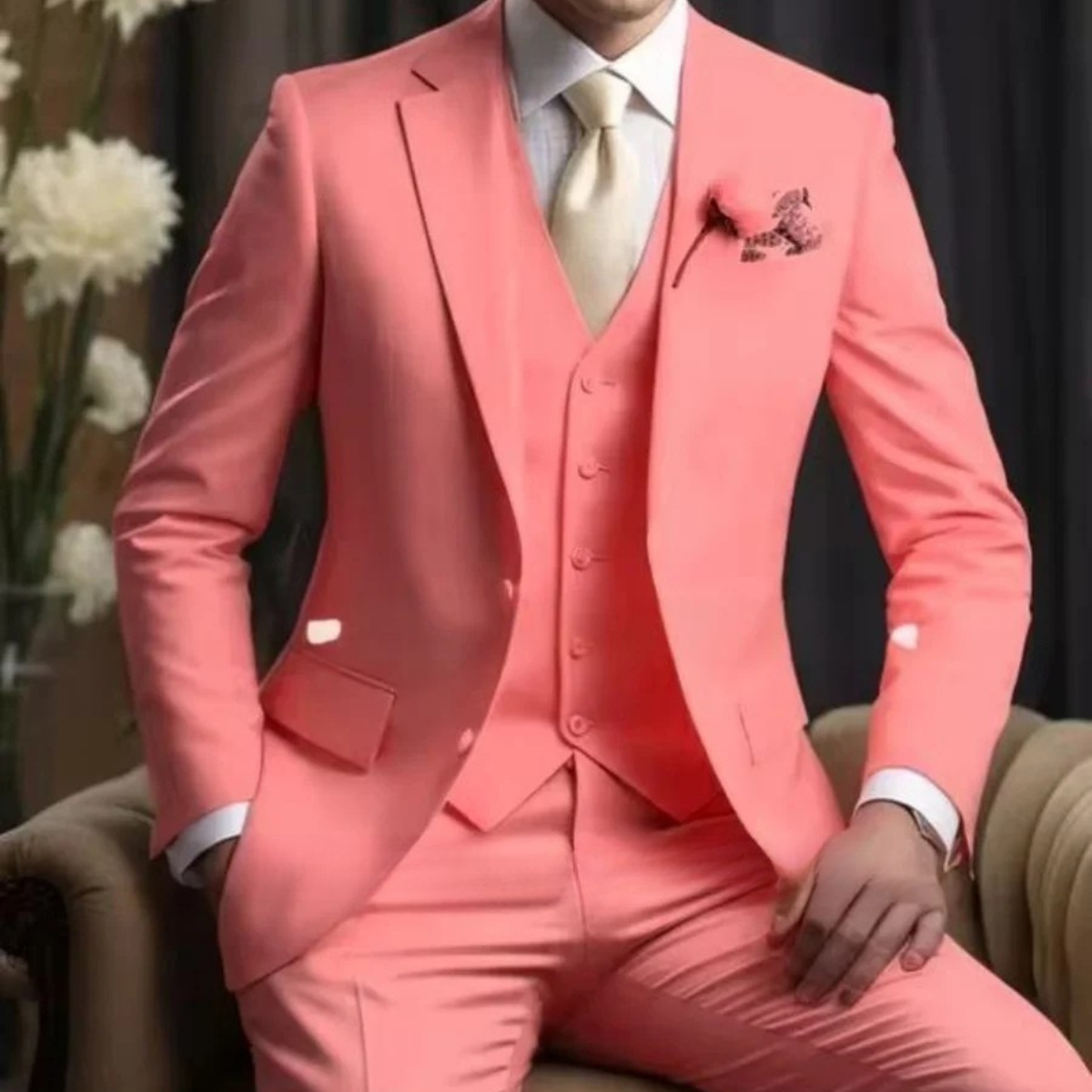 The Ugento Men’s Luxury 3 Piece Suit – Slim Fit Jacket Gilet Trousers