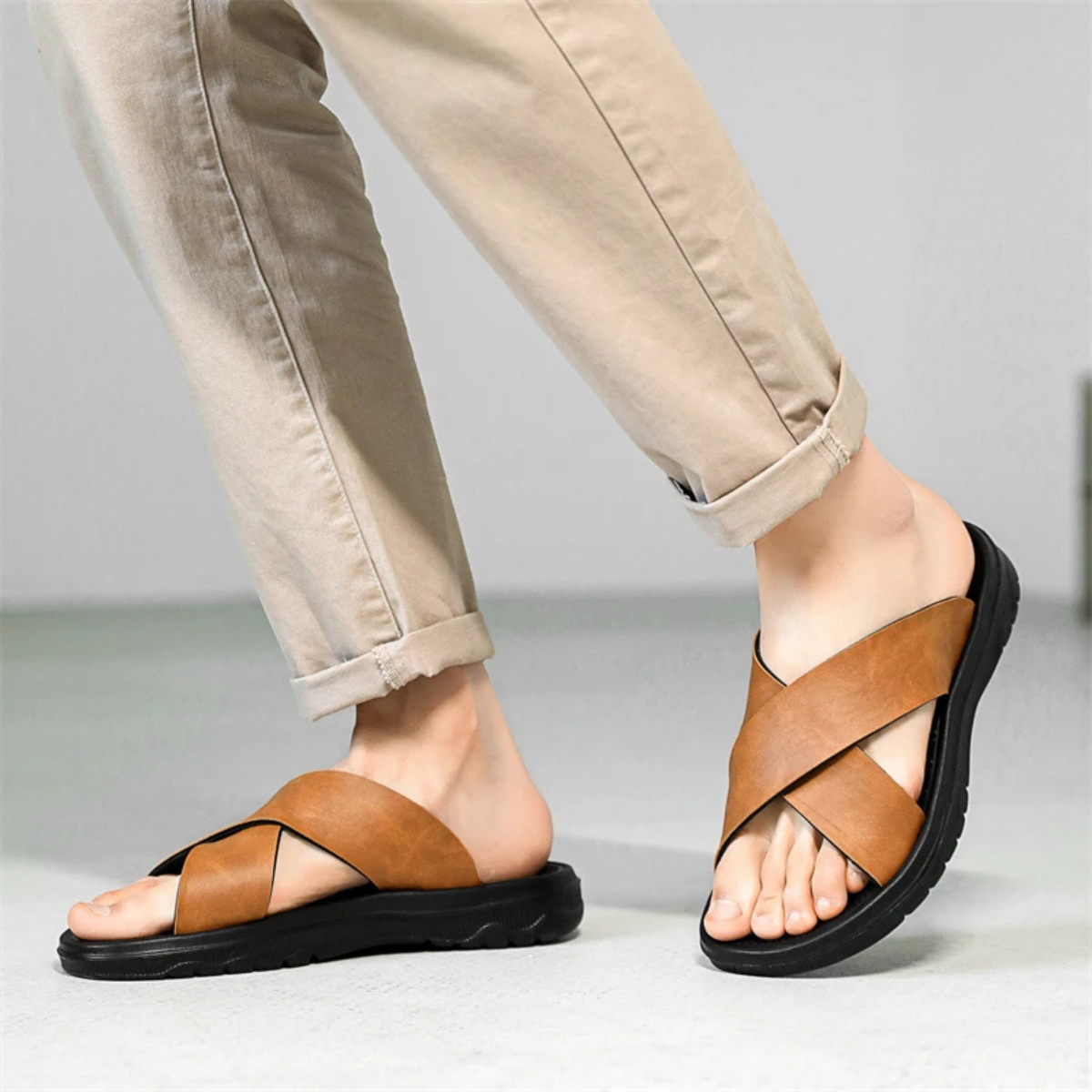 The Viareggio Men’s Open Toe Cross Strap Slide Sandals