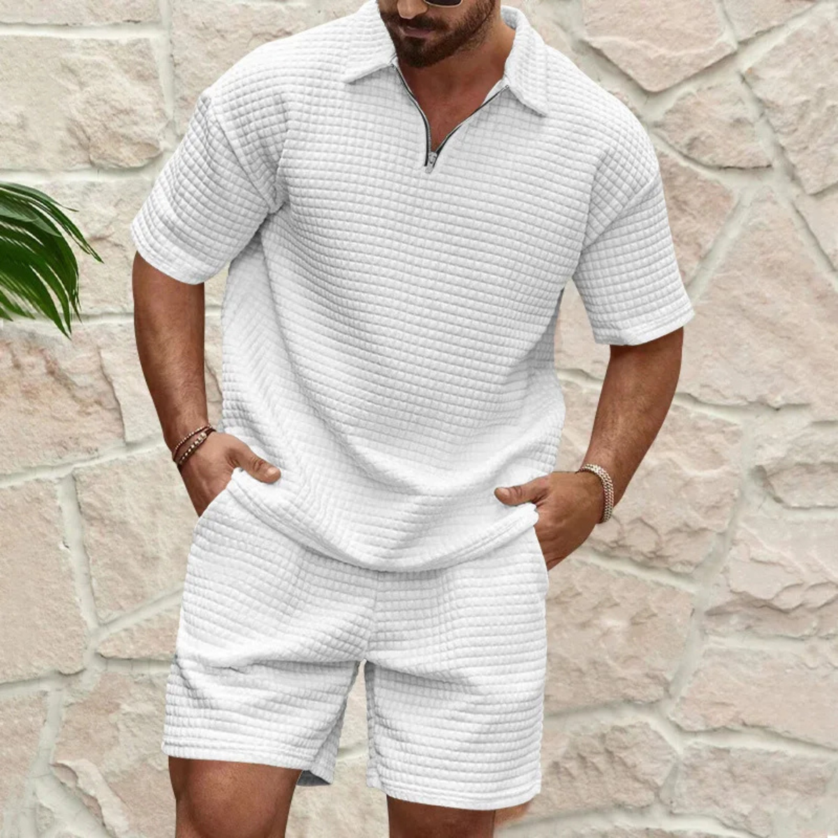 The Henley Men’s Short Sleeve Polo Shirt and Shorts Summer Set