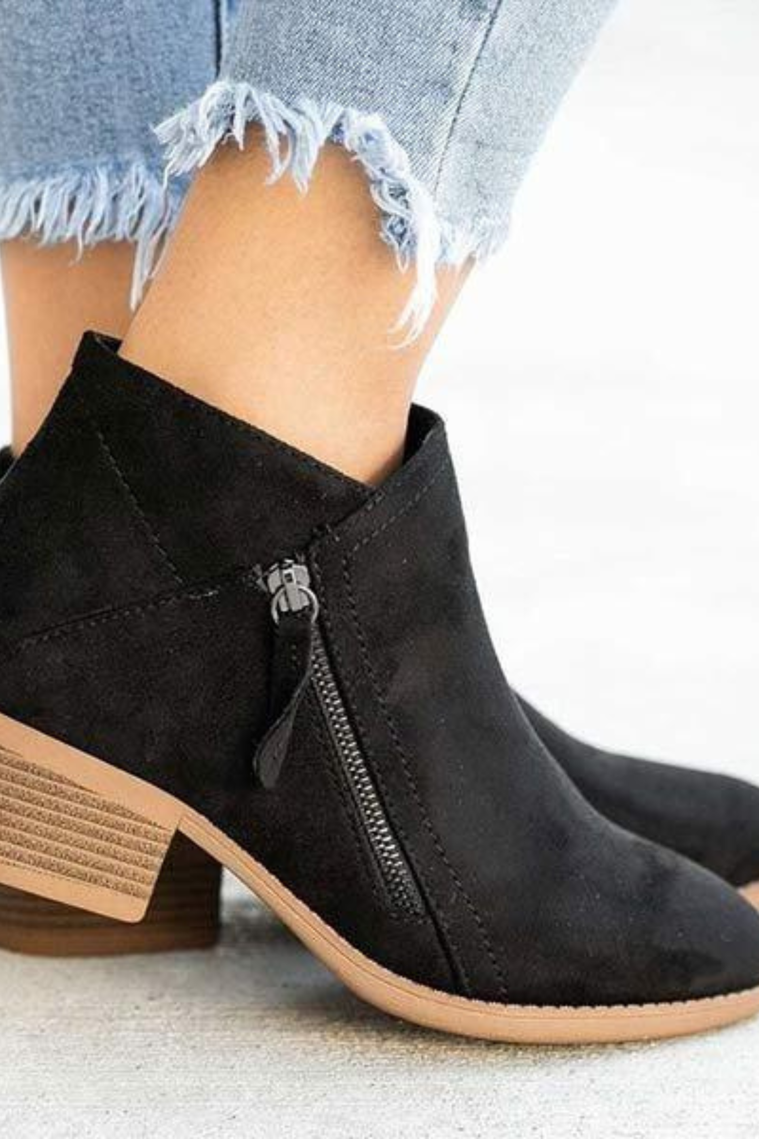 Women's Western Ankle Boots with Side Zipper Block Heel