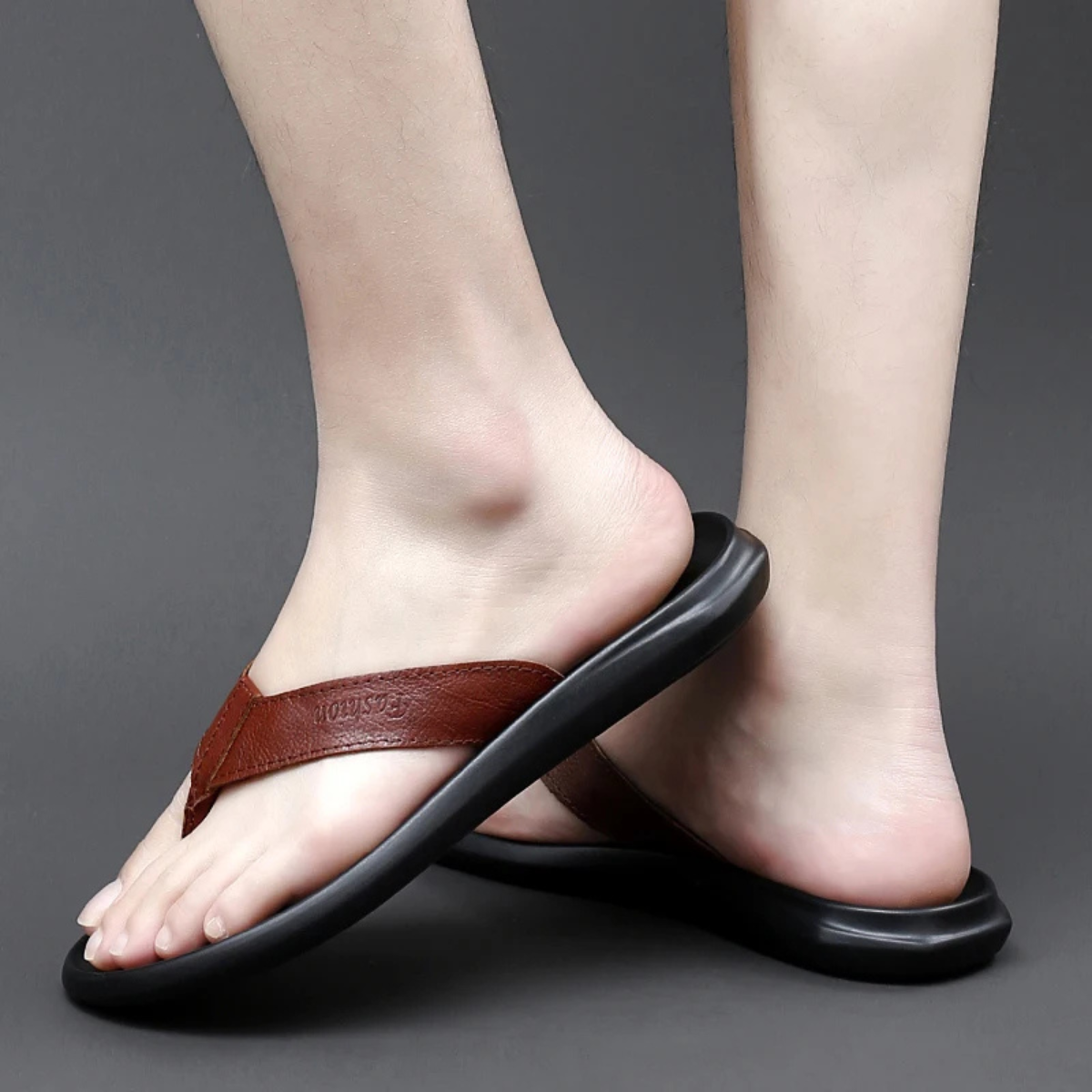 The Brunate Men’s Leather Thongs Summer Flip Flops