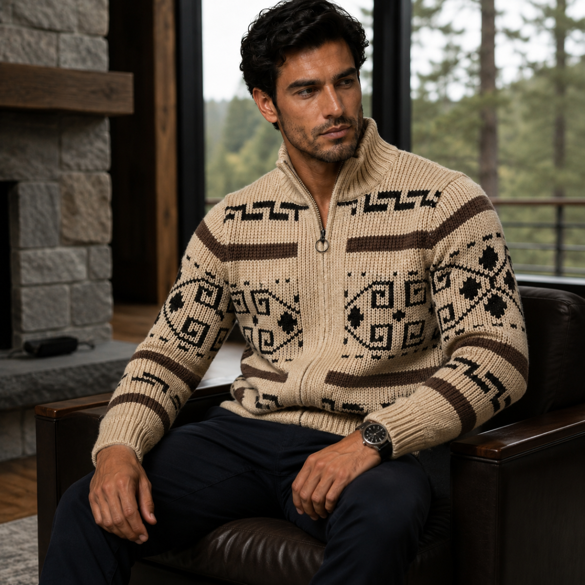 The Serravalle Men’s Button-Up Knit Cashmere Shawl Collar Cardigan