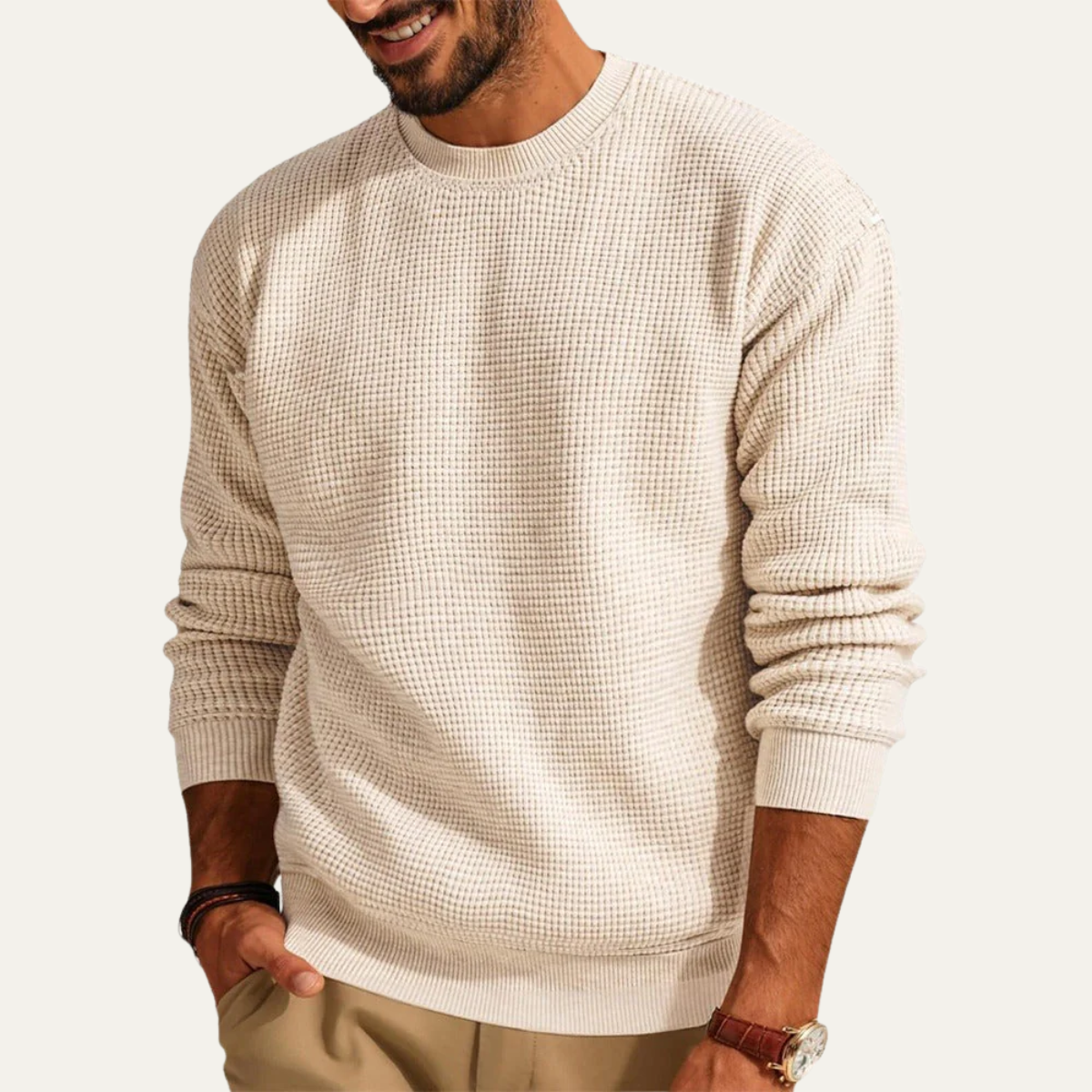 Men's Luxury Loose Fit Waffle Texture Jumper