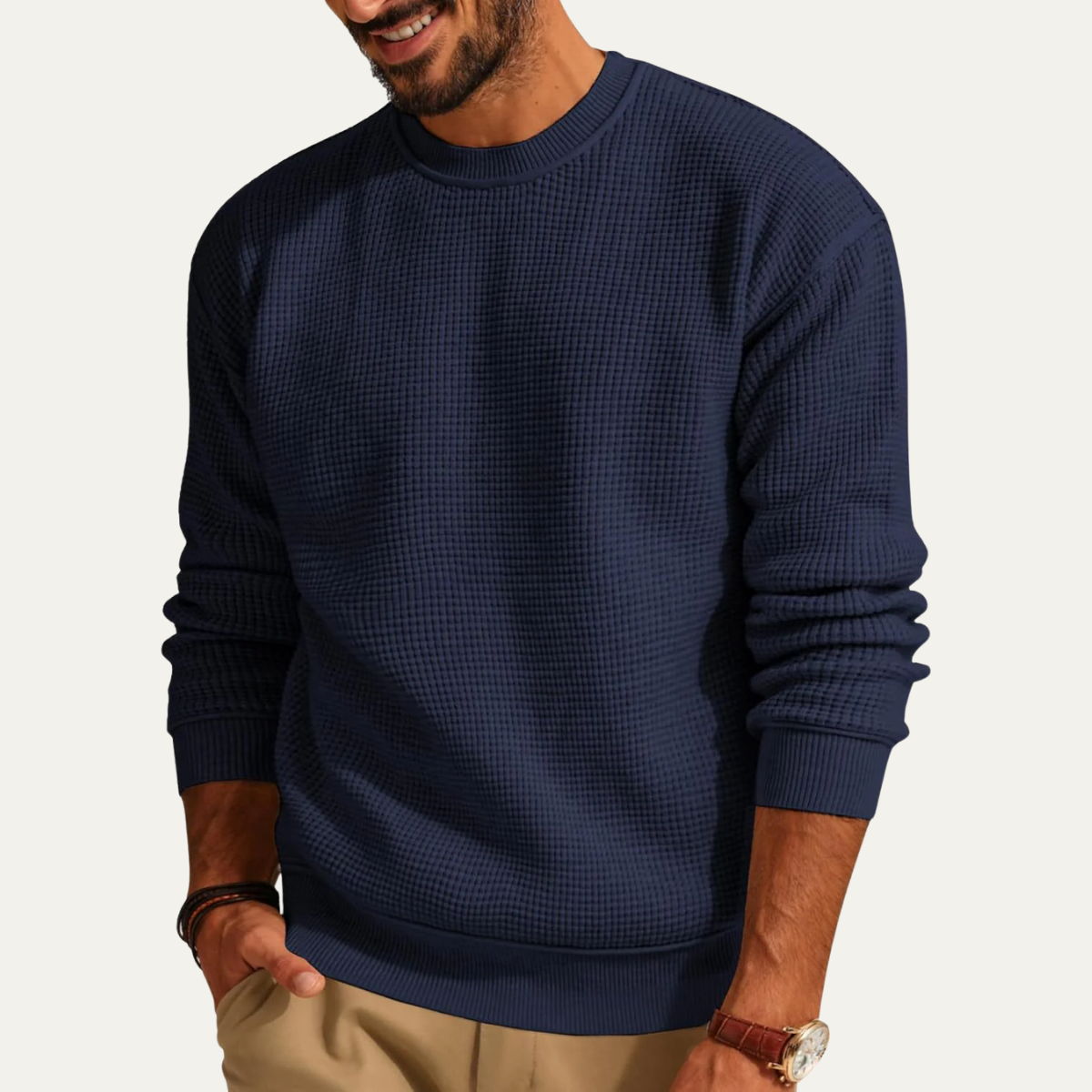 Men's Luxury Loose Fit Waffle Texture Jumper