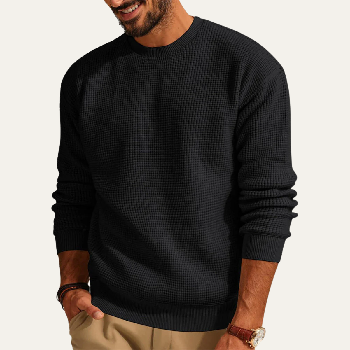 Men's Luxury Loose Fit Waffle Texture Jumper