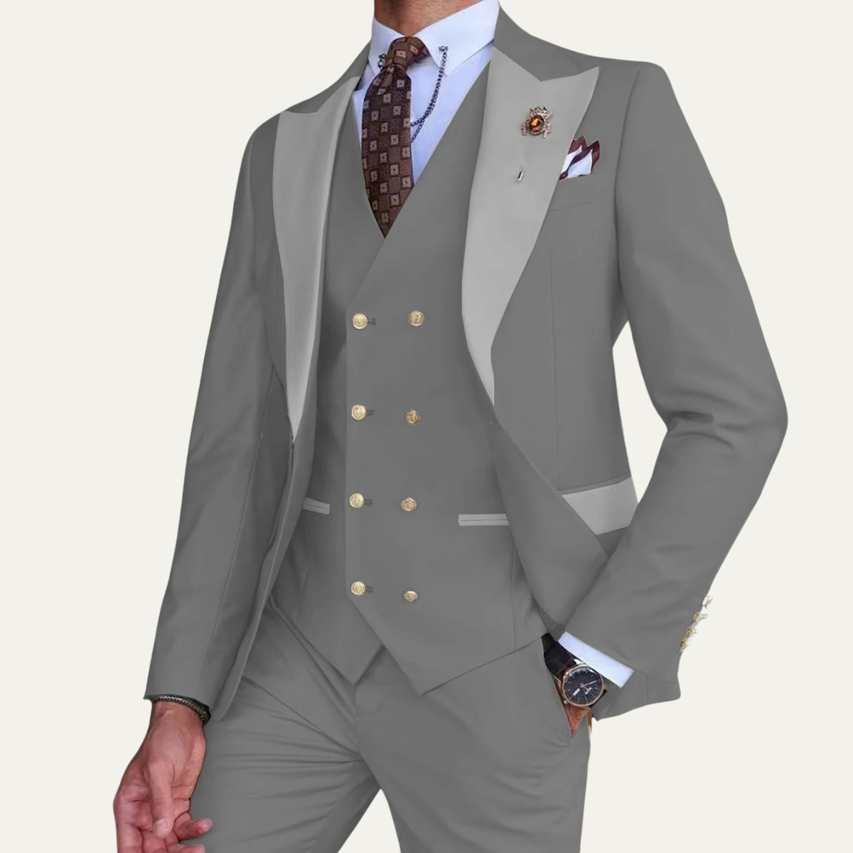 The Mantova Men’s Luxury 3 Piece Suit – Blazer Gilet and Trousers Formal Suit